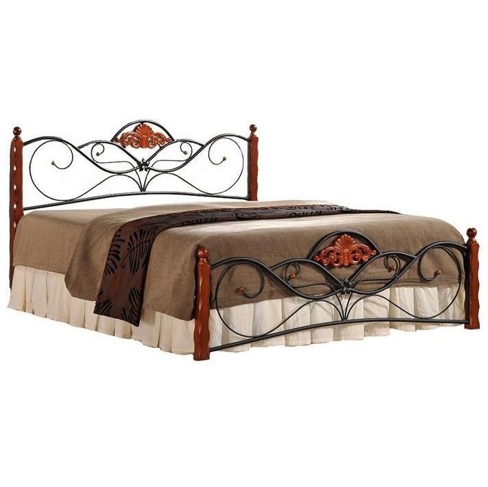 Stijlvol en robuust tweepersoonsbed Valentina 160×200 – Zwart met kersenhouten accenten