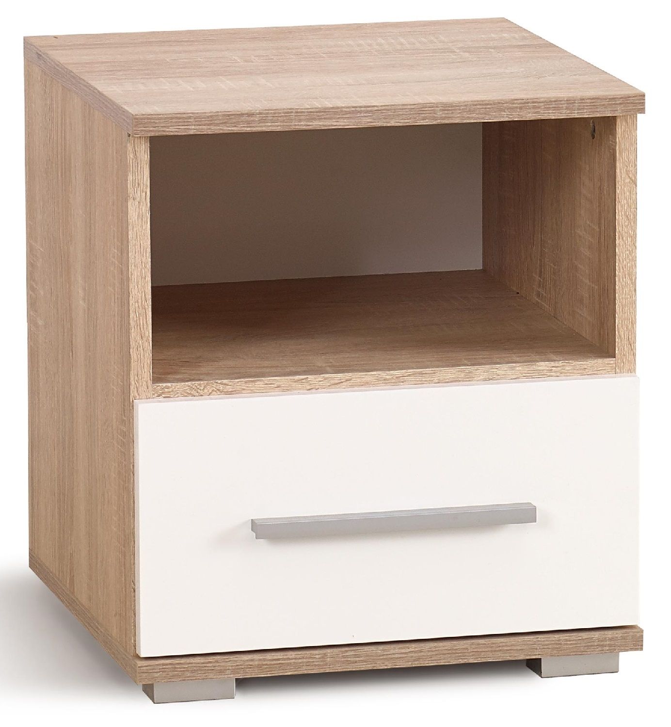 Stijlvol nachtkastje Lima – compact en modern in hoogglans wit & sonoma eiken