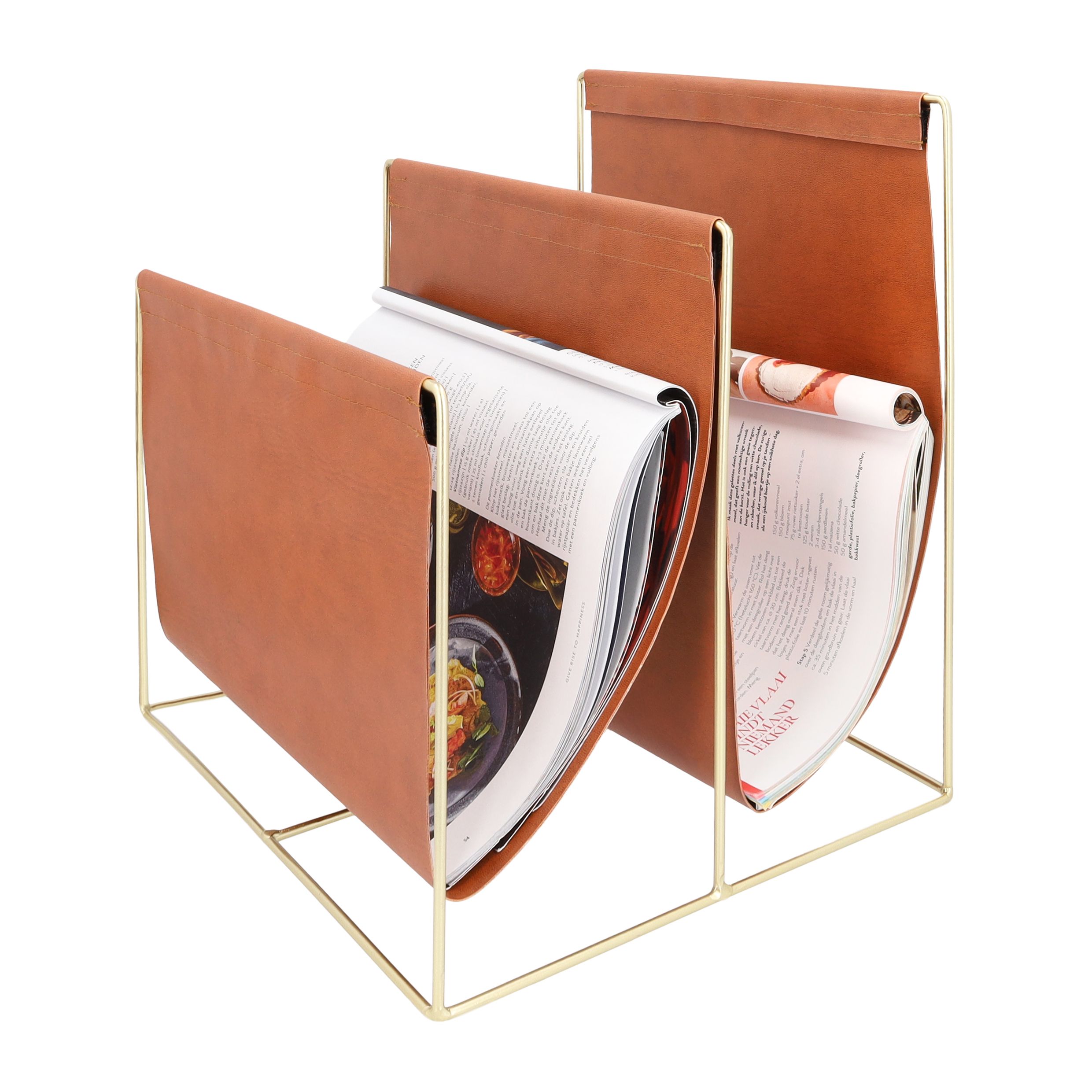 Stijlvol Tijdschriftenrek QUVIO – Lichtbruin met Metalen Frame