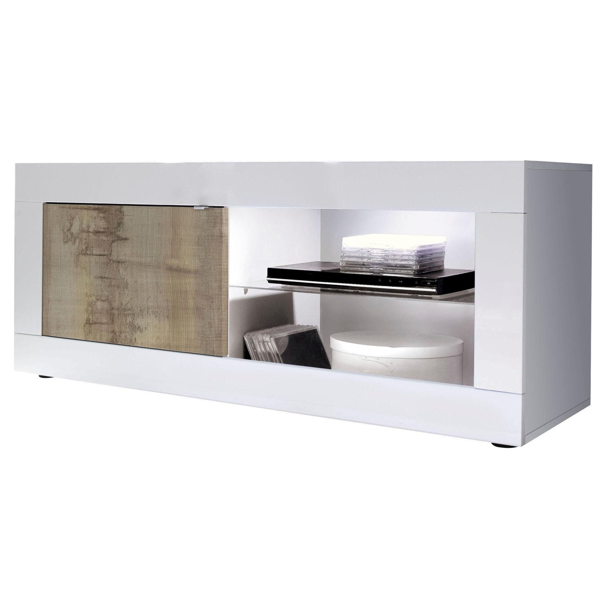 Stijlvol Tv‑meubel Basic – 140 cm breed, wit met eiken accenten