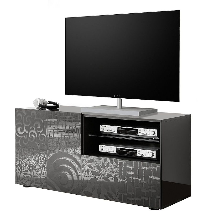 Stijlvol TV‑meubel Miro 121 cm – Hoogglans grijs, ruimtebesparend en multifunctioneel