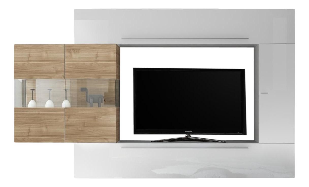 Stijlvol TV-wandmeubel Cardi in hoogglans wit met eikenaccent – Italiaanse designset