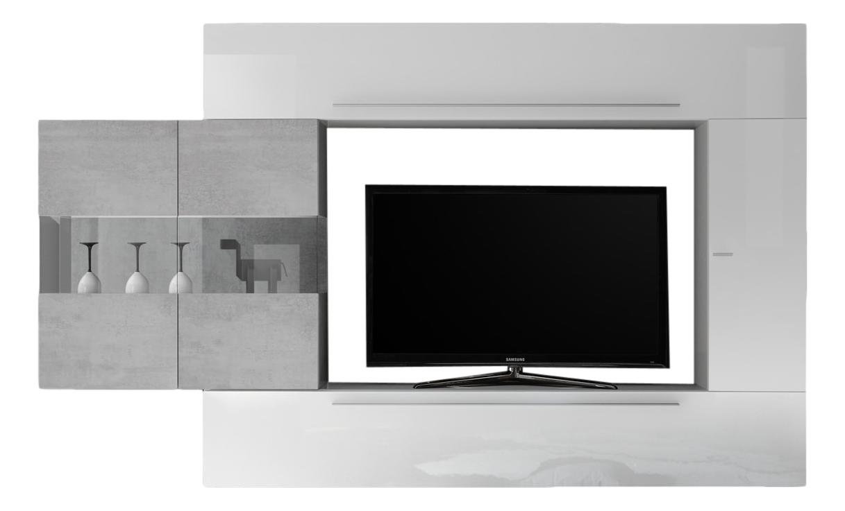 Stijlvol TV‑wandmeubel set Cardi – Hoogglans wit & grijs beton