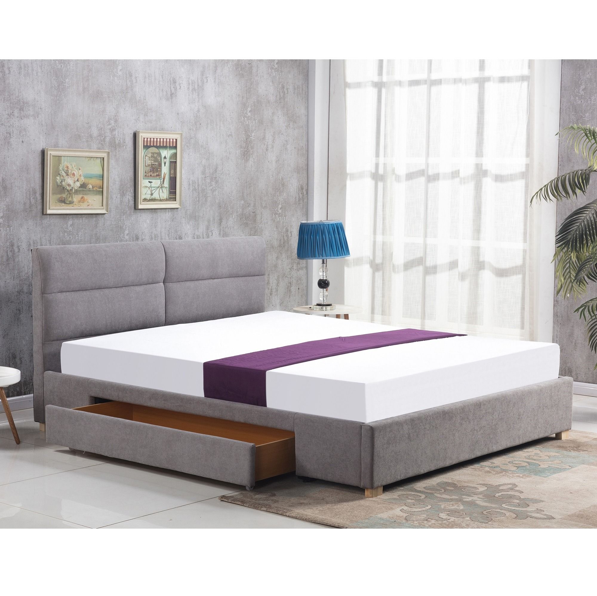 Stijlvol Tweepersoonsbed Merida 160×200 cm – Lichtgrijs met massief houten frame