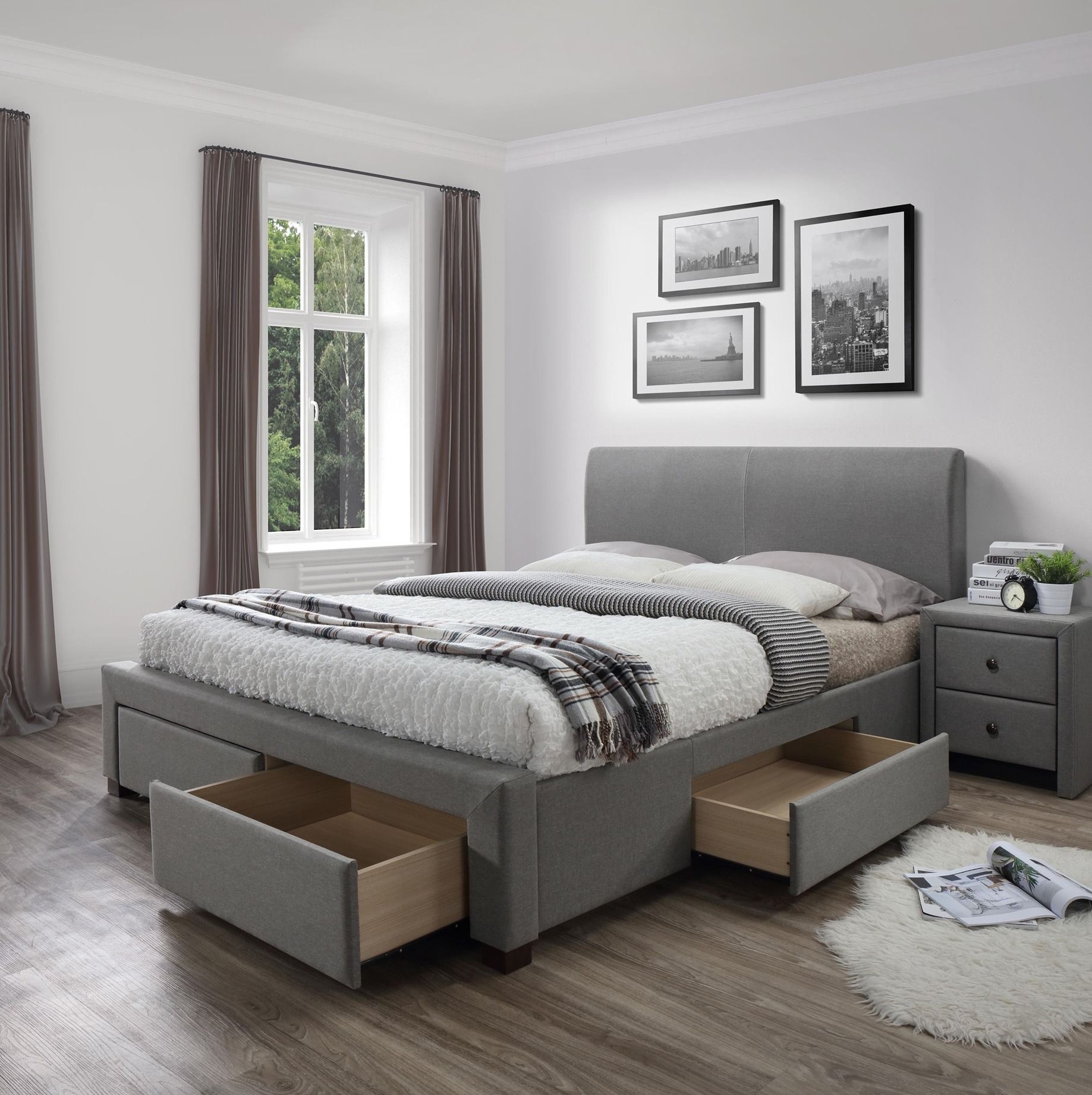 Stijlvol Tweepersoonsbed Modena – Comfort en Design in Grijs (160 × 200 cm)