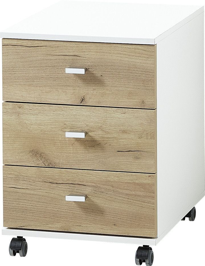 Stijlvol wit ladeblok Lioni – 58 cm hoog met Navarra‑eiken lades