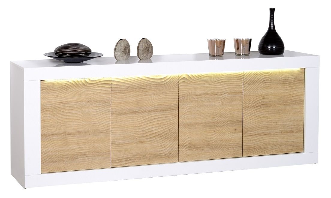 Stijlvol witte dressoir Karma – 220 cm met LED‑verlichting en eiken accenten