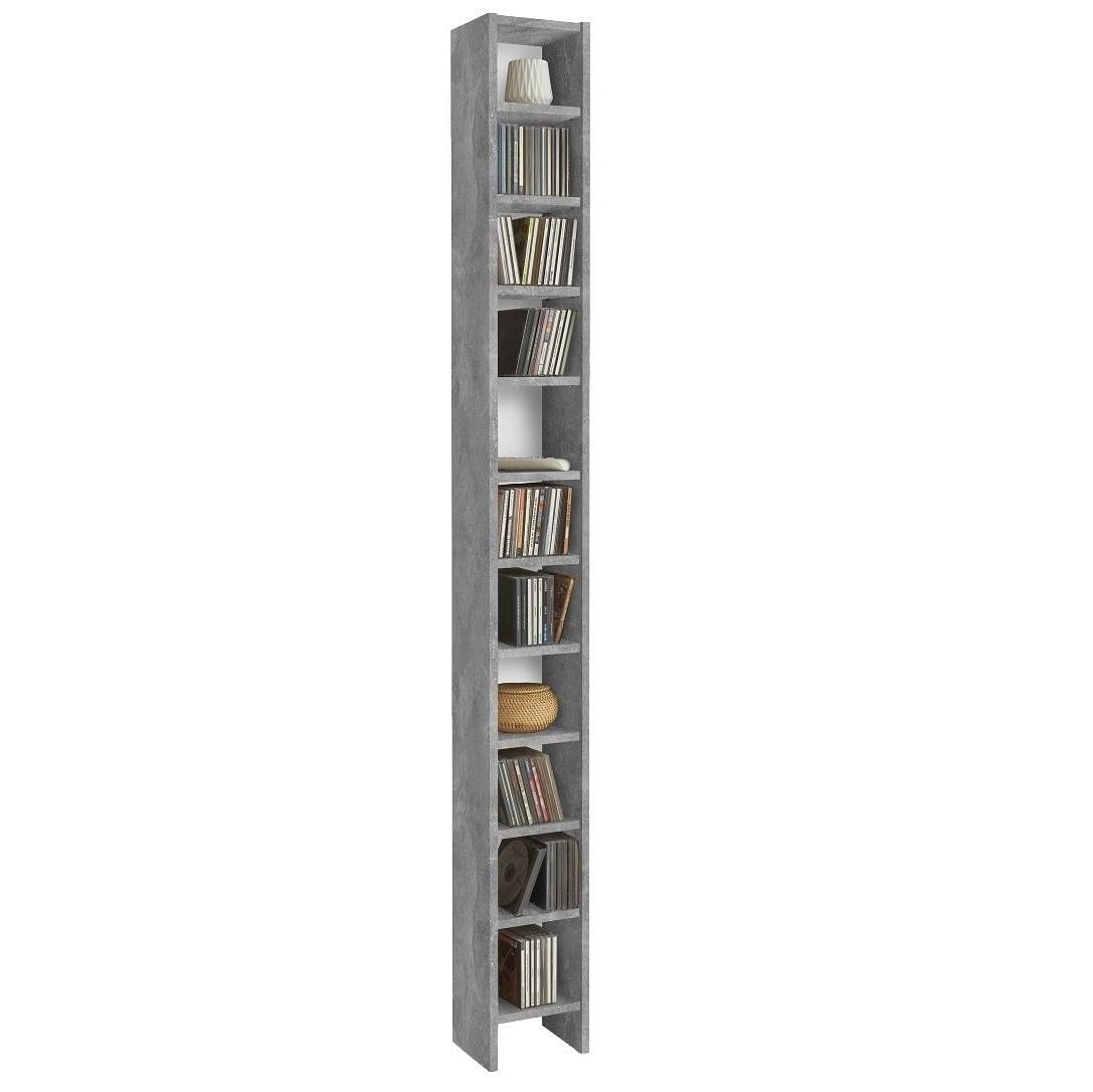 Stijlvolle CD‑DVD torenkast 185 cm in strak betongrijs