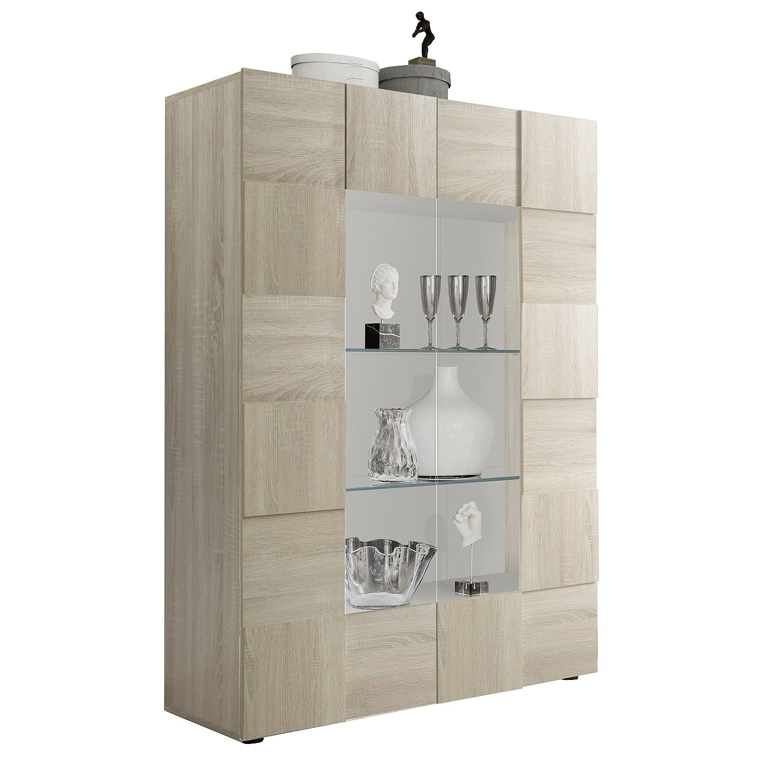 Stijlvolle Dama vitrinekast 166 cm – sonoma eiken met veiligheidsglas
