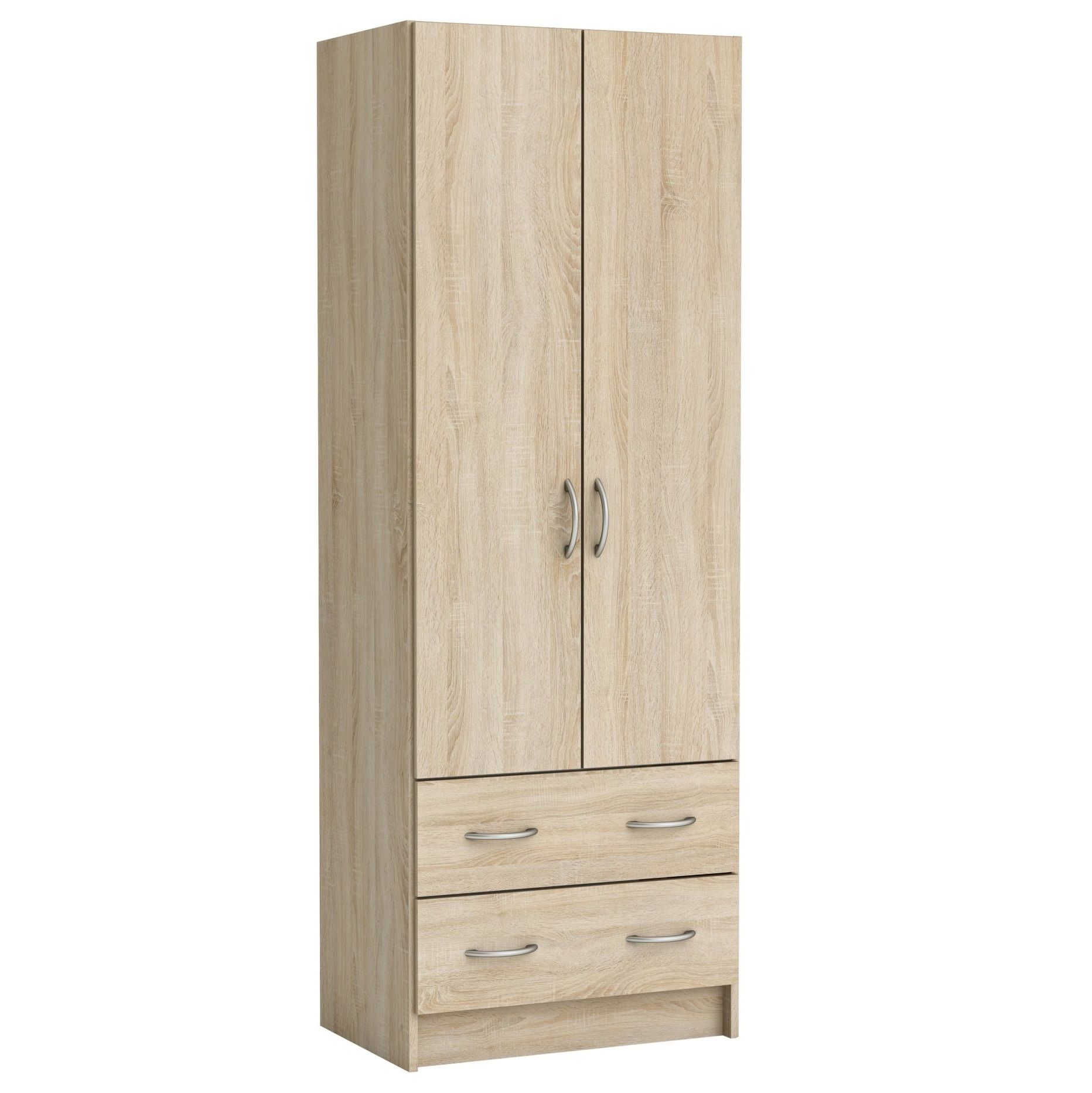 Stijlvolle en ruimtebesparende kledingkast Linen in geborsteld eiken – 170 cm hoog