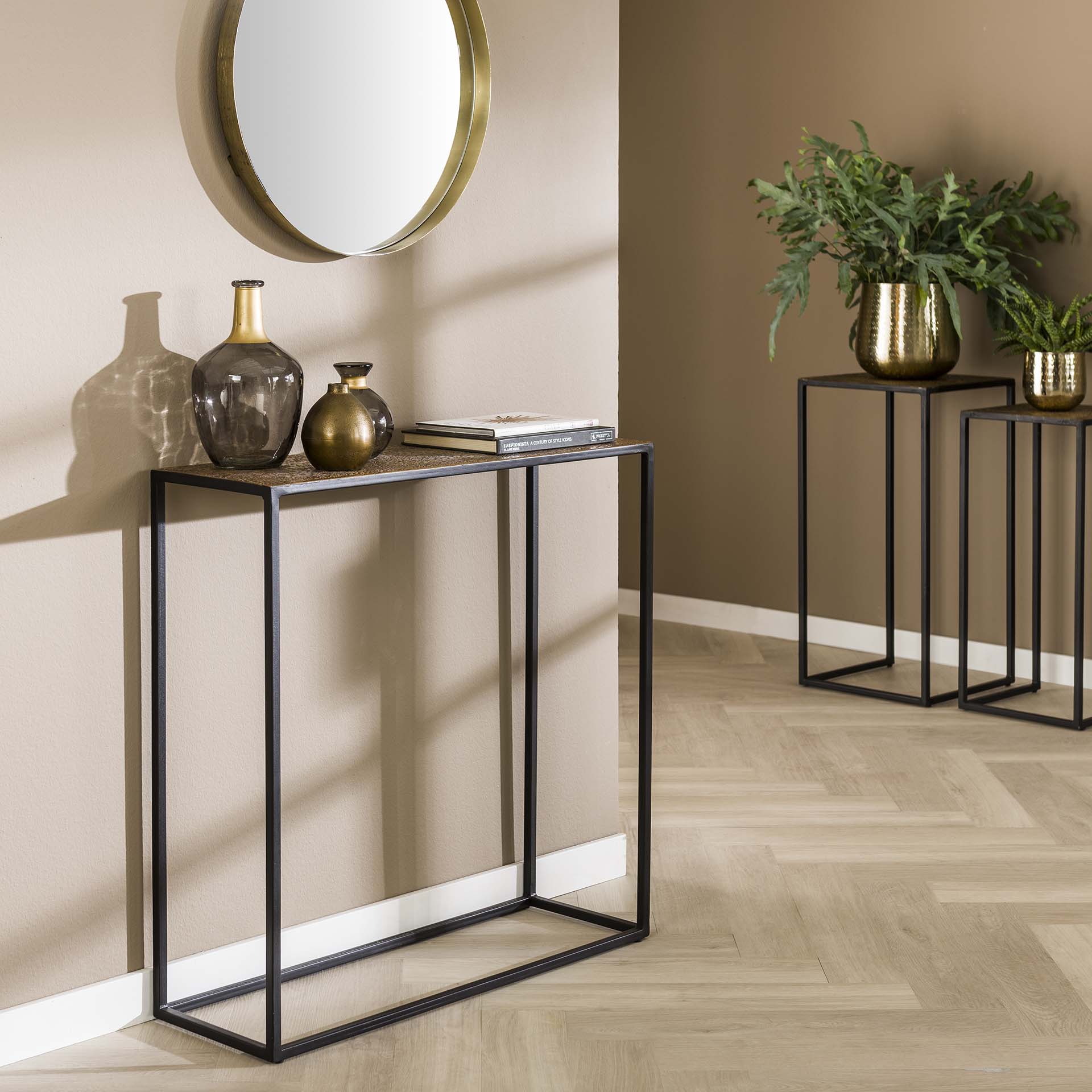 Stijlvolle Haltafel in Metallic Brons & Zwart – Smal design voor een elegante entree