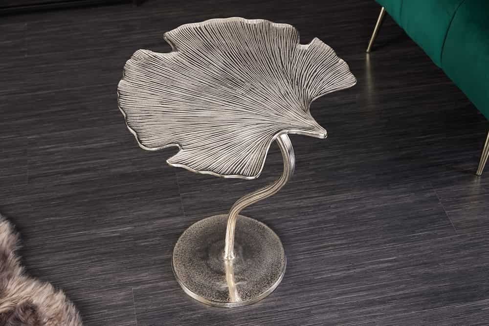 Stijlvolle handgemaakte bijzettafel GINKGO LEAF – 45 cm zilver