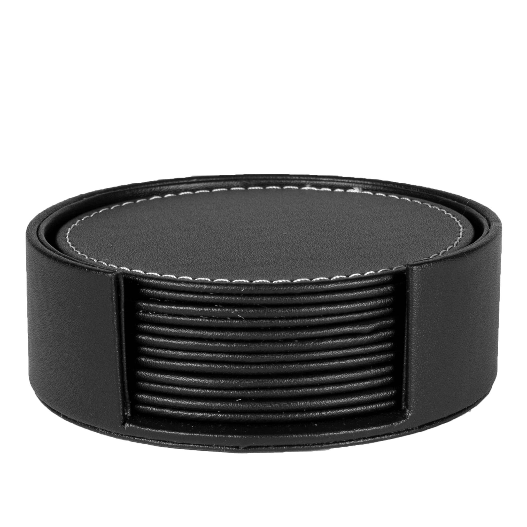 Stijlvolle Leren Onderzetters QUVIO – Set van 6, 10 cm, Zwart