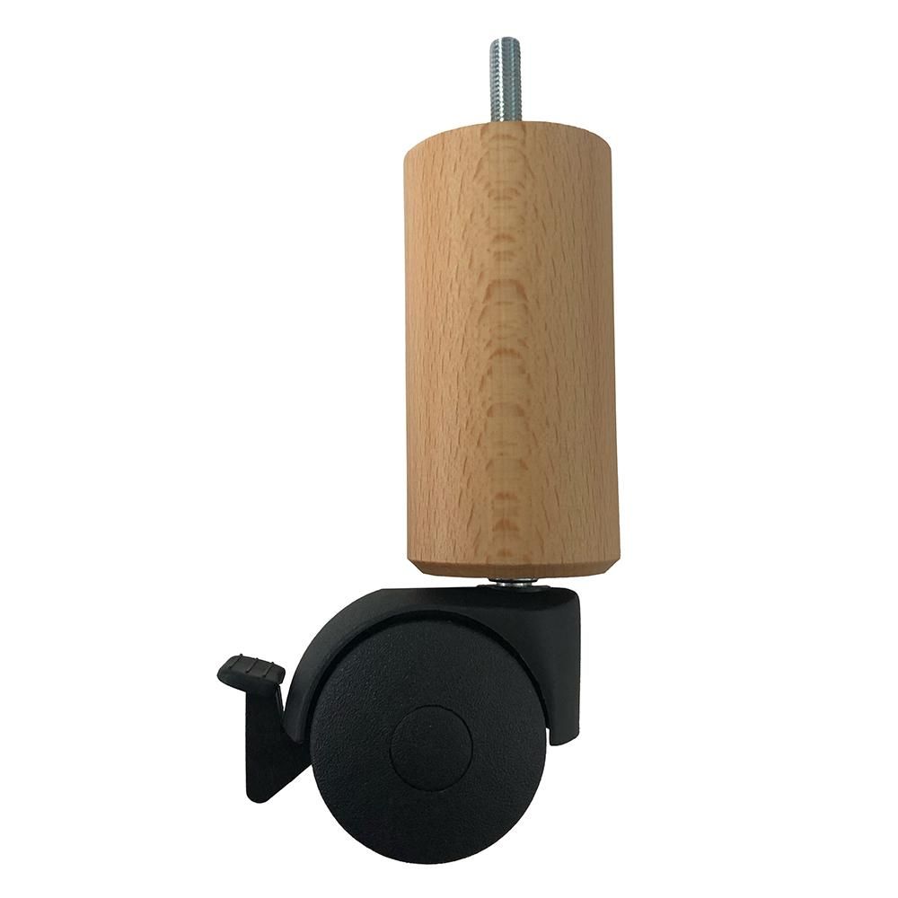 Stijlvolle meubelpoot met wiel en rem – massief hout, Ø 5 cm, 16 cm hoog