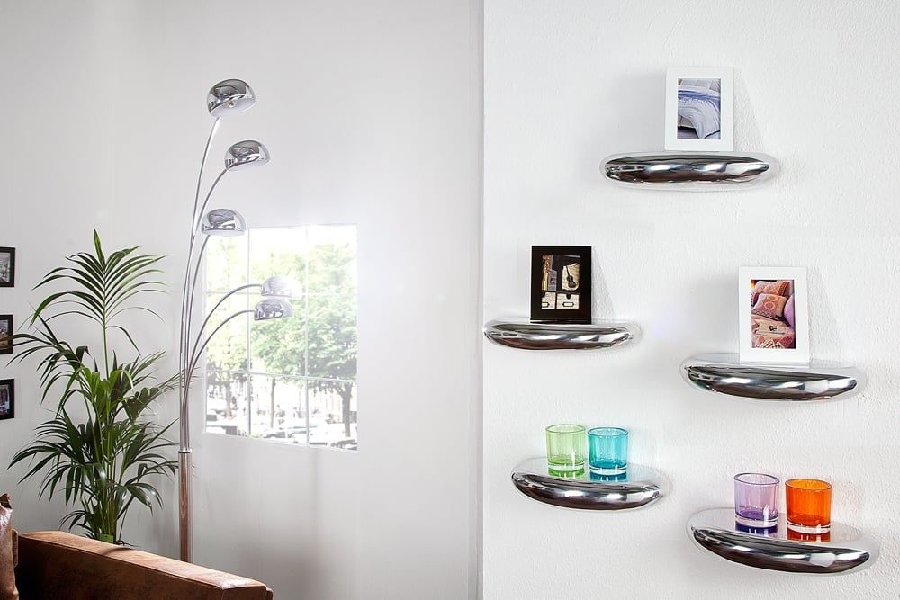 Stijlvolle Moderne Wandplank TEAR 40 cm – Zilveren Aluminium