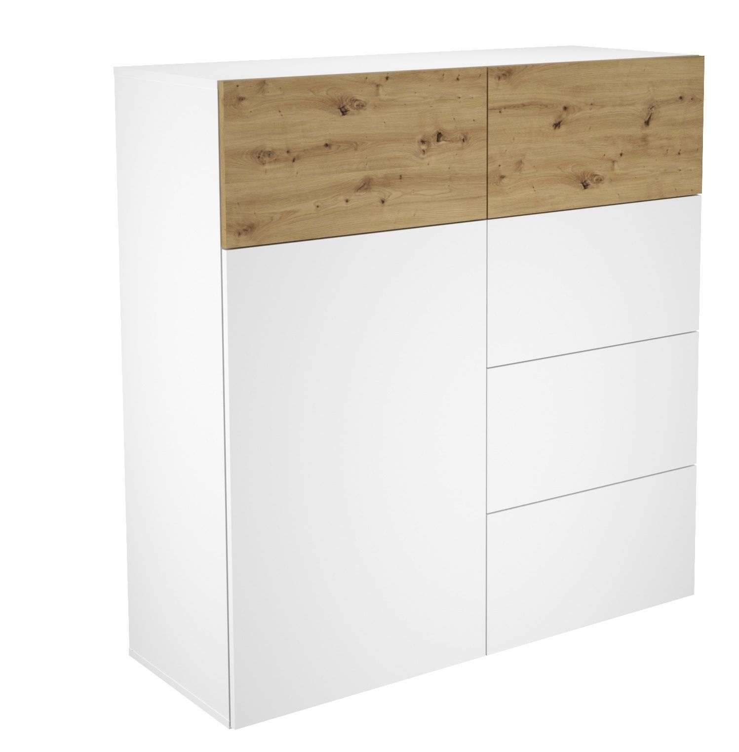 Stijlvolle Opbergkast Belm – 115 cm Hoog, Eiken & Wit met Soft‑Close Laden