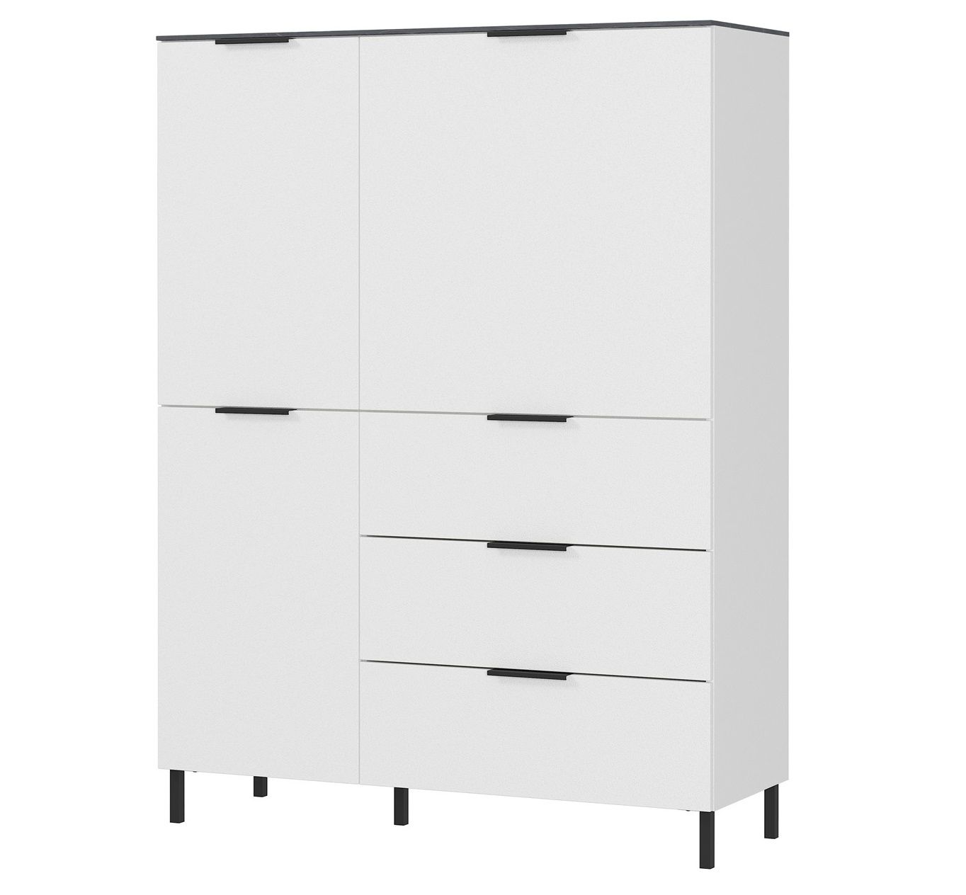 Stijlvolle Opbergkast California – 146 cm hoog, wit met marmeraccenten
