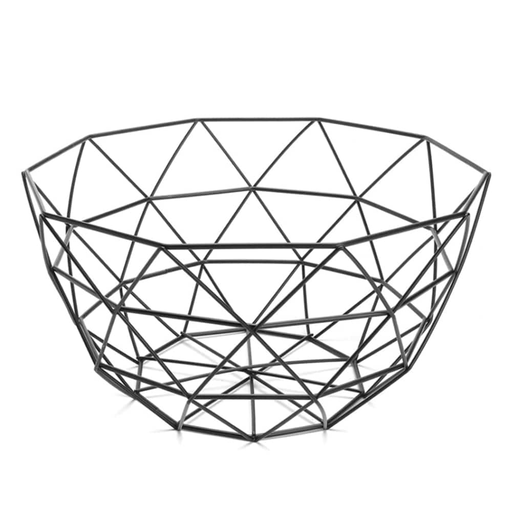 Stijlvolle QUVIO Diamant Fruitschaal in Zwart Draadstaal – 25,5 × 14 cm