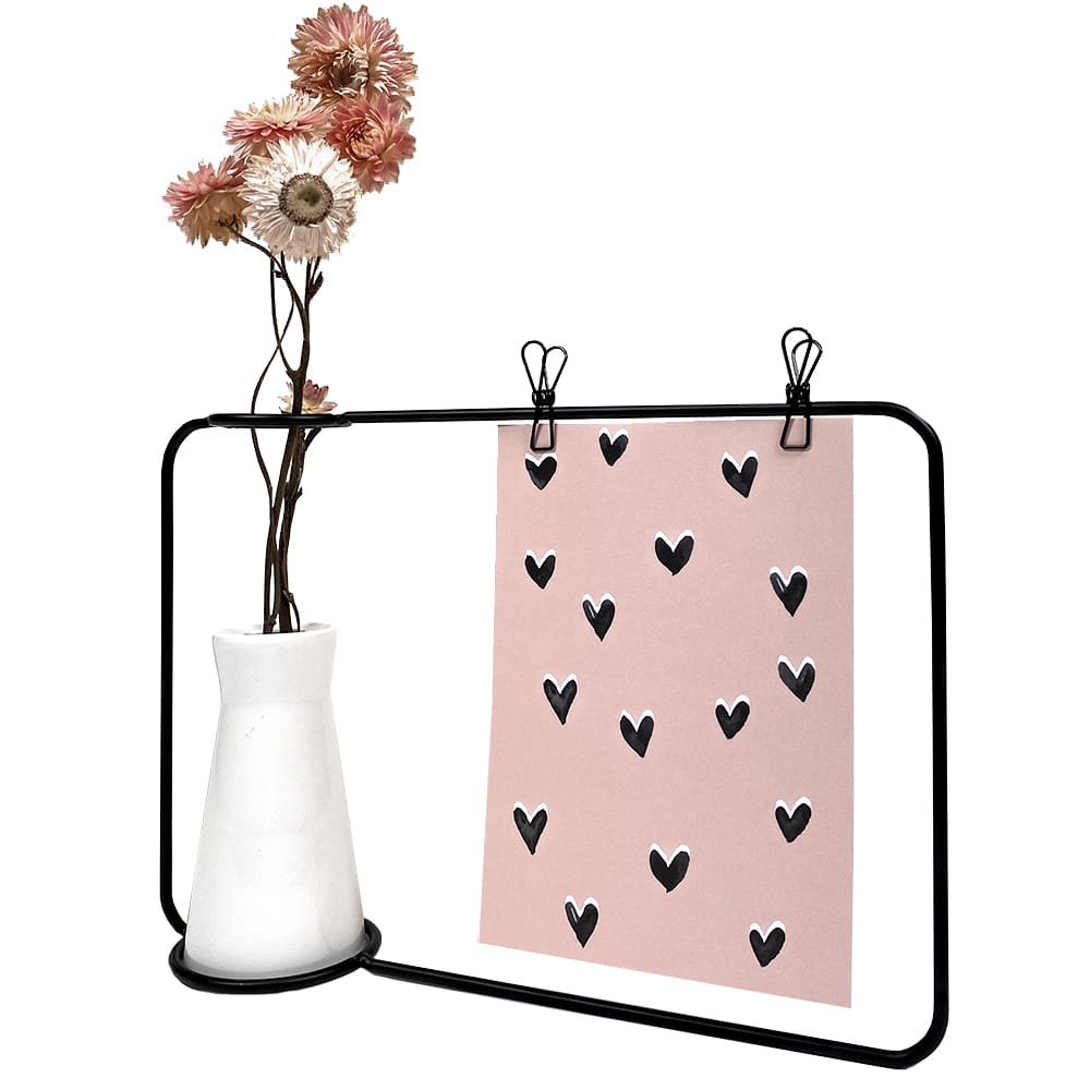 Stijlvolle QUVIO fotolijst met wit vaasje – Minimalistisch zwart frame voor elk interieur