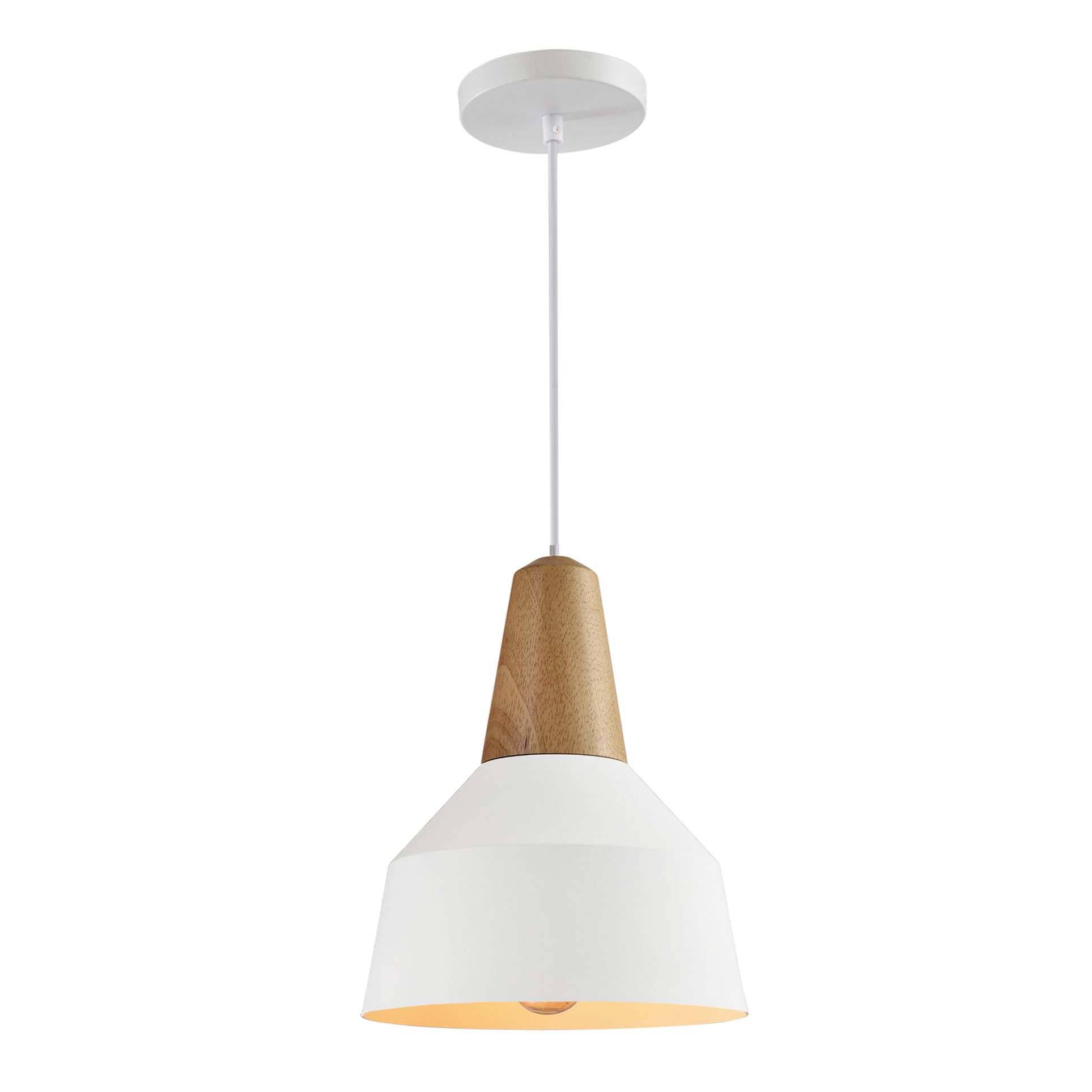 Stijlvolle QUVIO Hanglamp Scandinavisch – Wit & Bruin, Met Hout‑ en Aluminiumkop (23 cm)