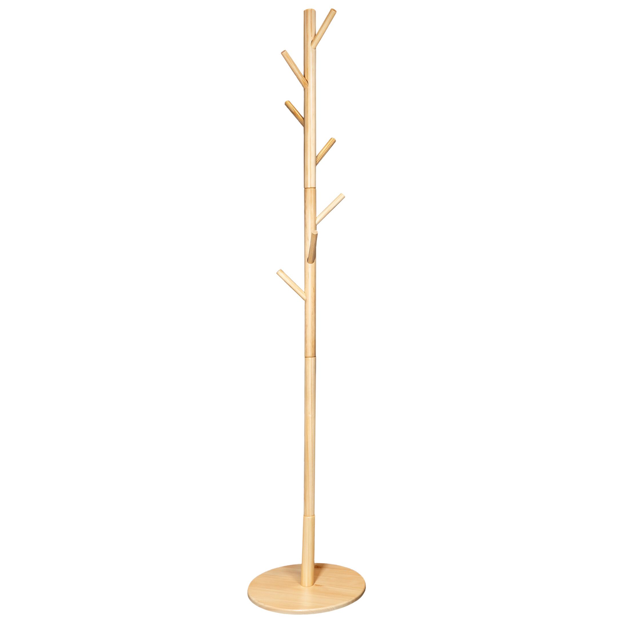 Stijlvolle QUVIO Staande Kapstok in Lichtbruin – 175 cm, 8 Haken