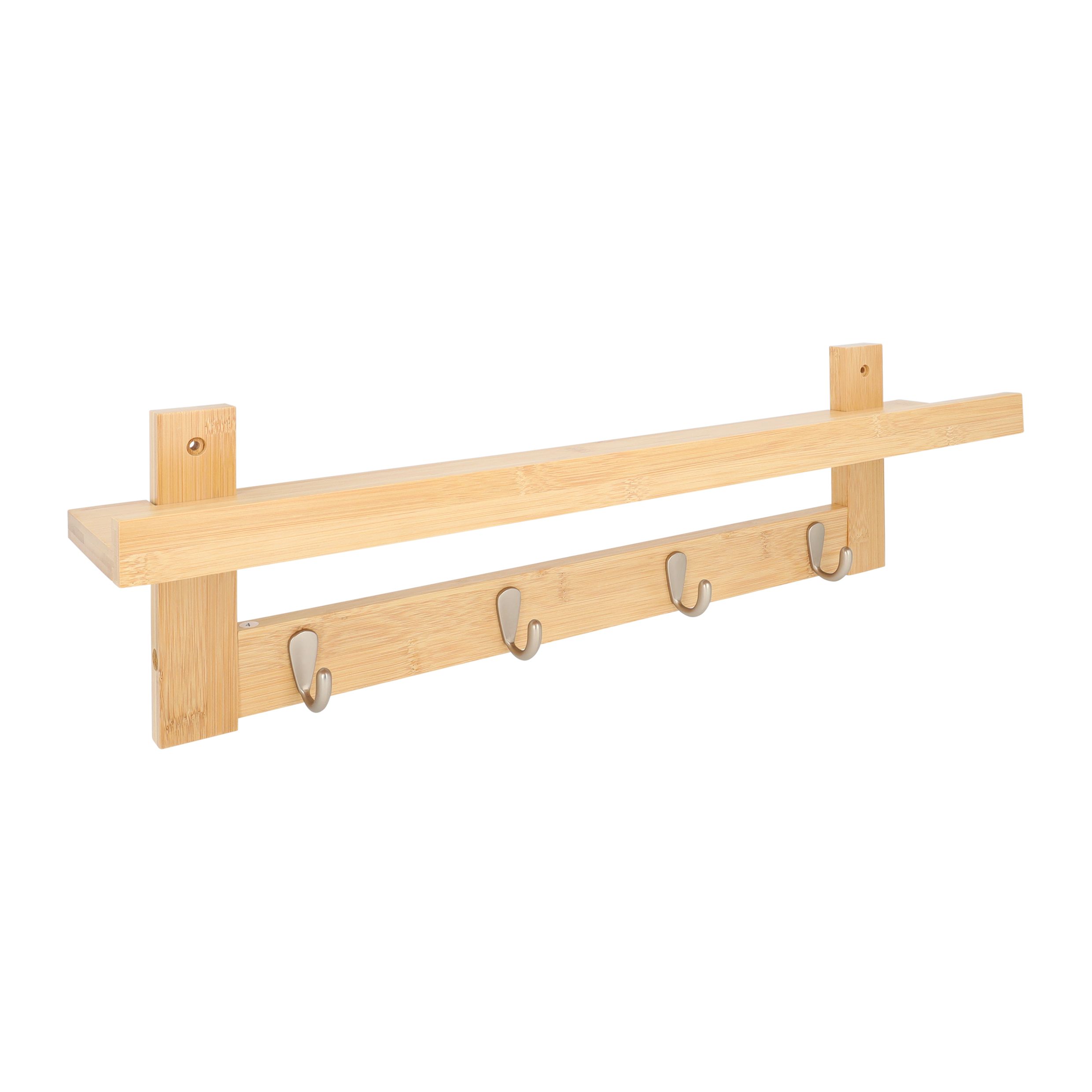 Stijlvolle QUVIO Wandkapstok met Legplank – 4 Haken, Houten Look