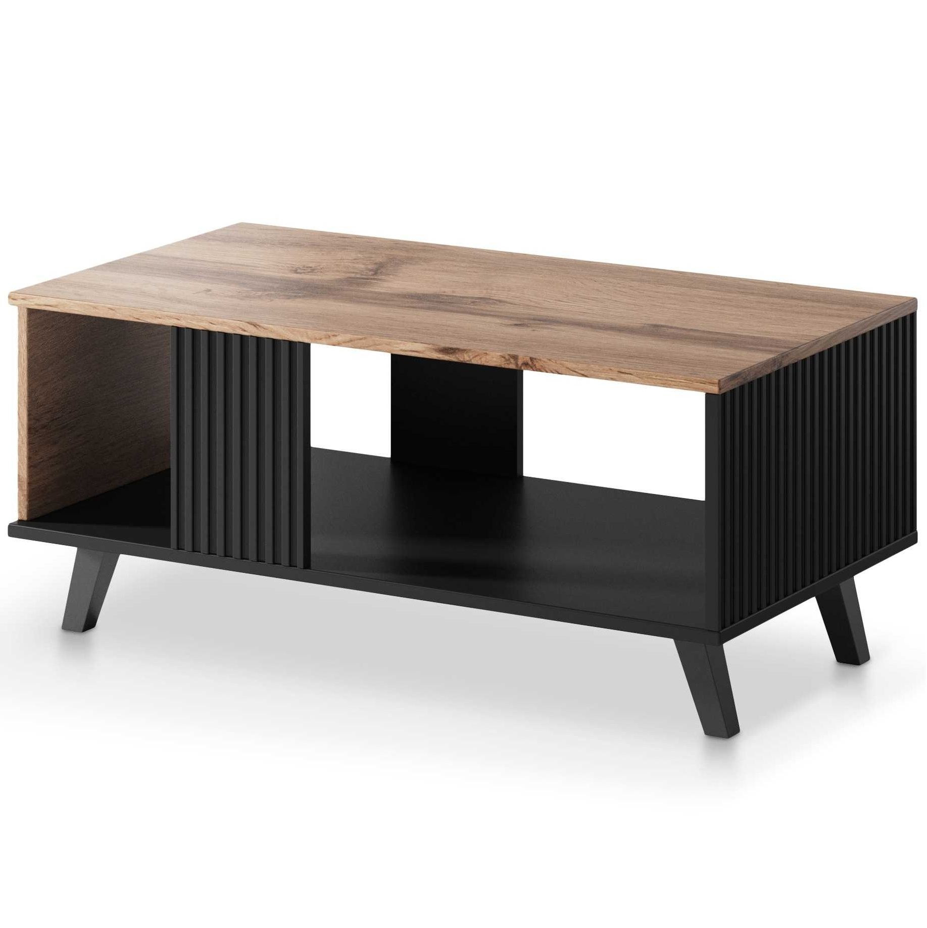 Stijlvolle Random salontafel – 92 cm breed, eikenfineer met zwart accent