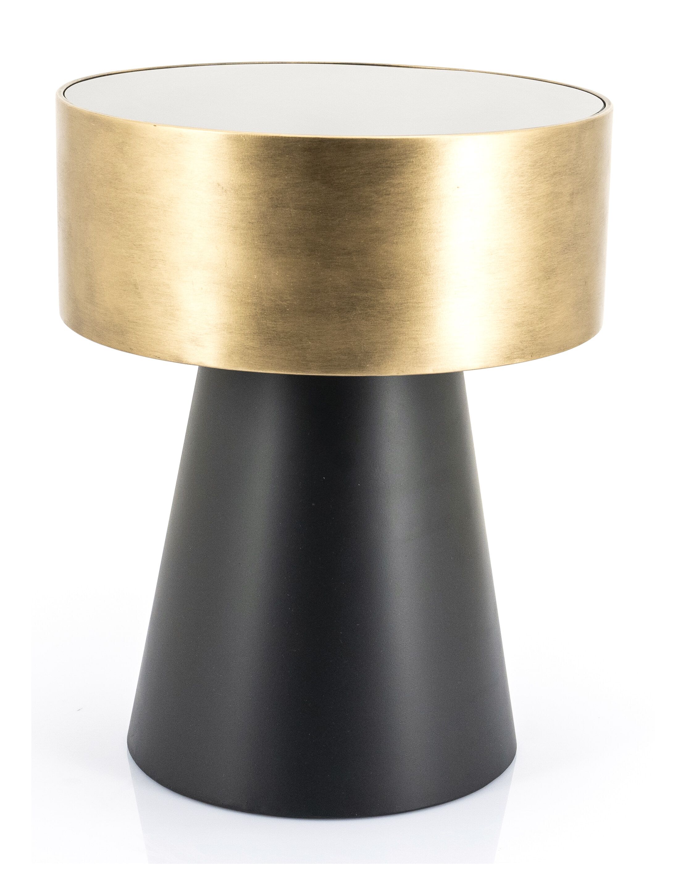 Stijlvolle ronde bijzettafel Bunga van By‑Boo – 40 cm zwart‑goud met glanzend glazen blad