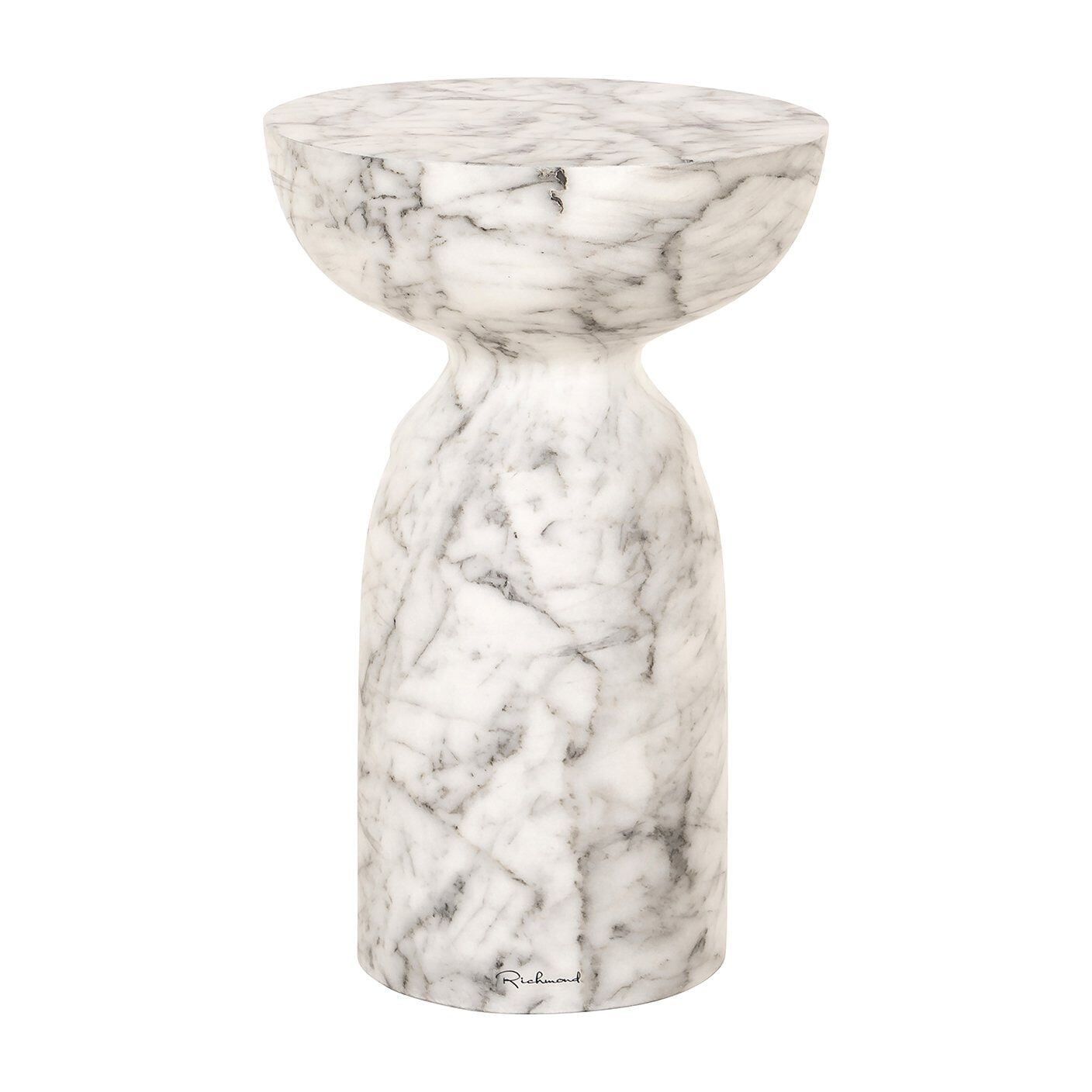 Stijlvolle ronde bijzettafel Kita in wit faux marmer – Richmond Interiors