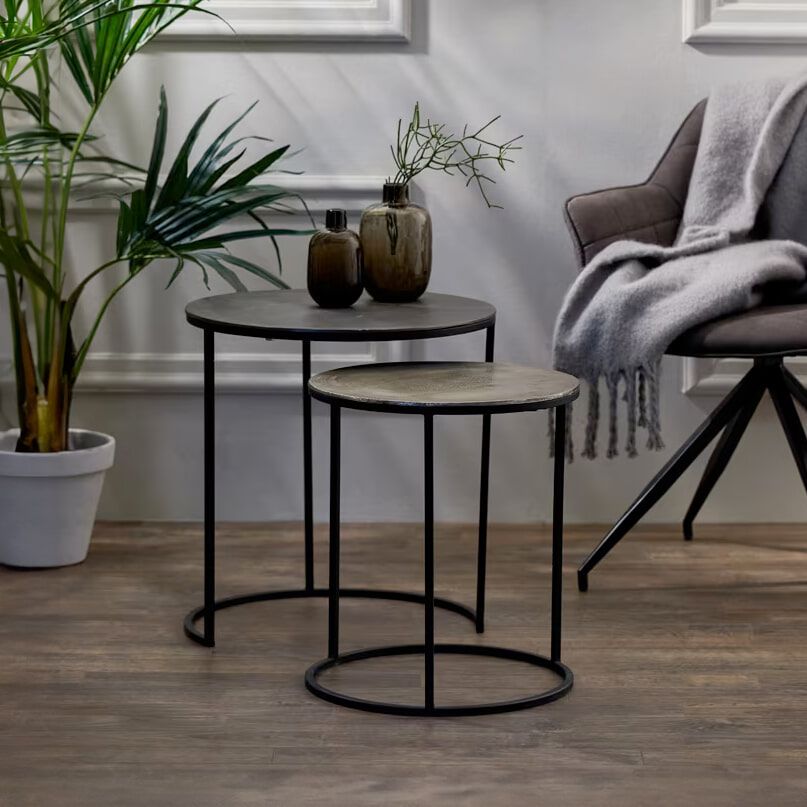 Stijlvolle ronde bijzettafels Talca van Light & Living – Set van 2 in antiek lood