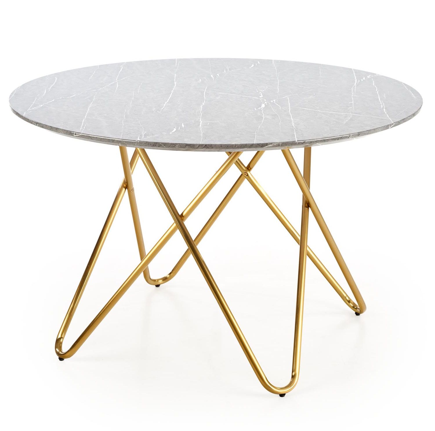 Stijlvolle ronde eettafel Bonello – 120 cm, marmerlook en gouden poten