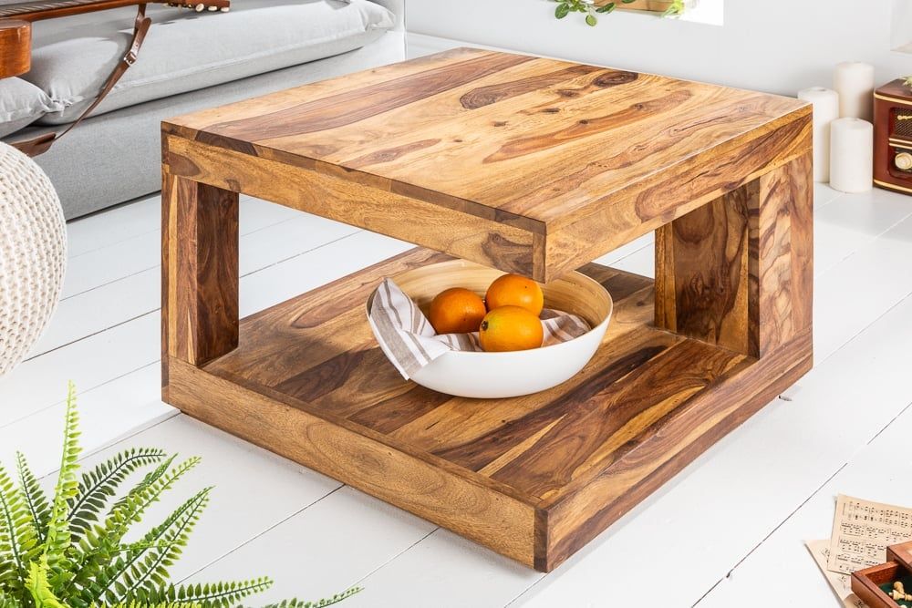 Stijlvolle salontafel van massief Sheesham met stone finish – 60 cm