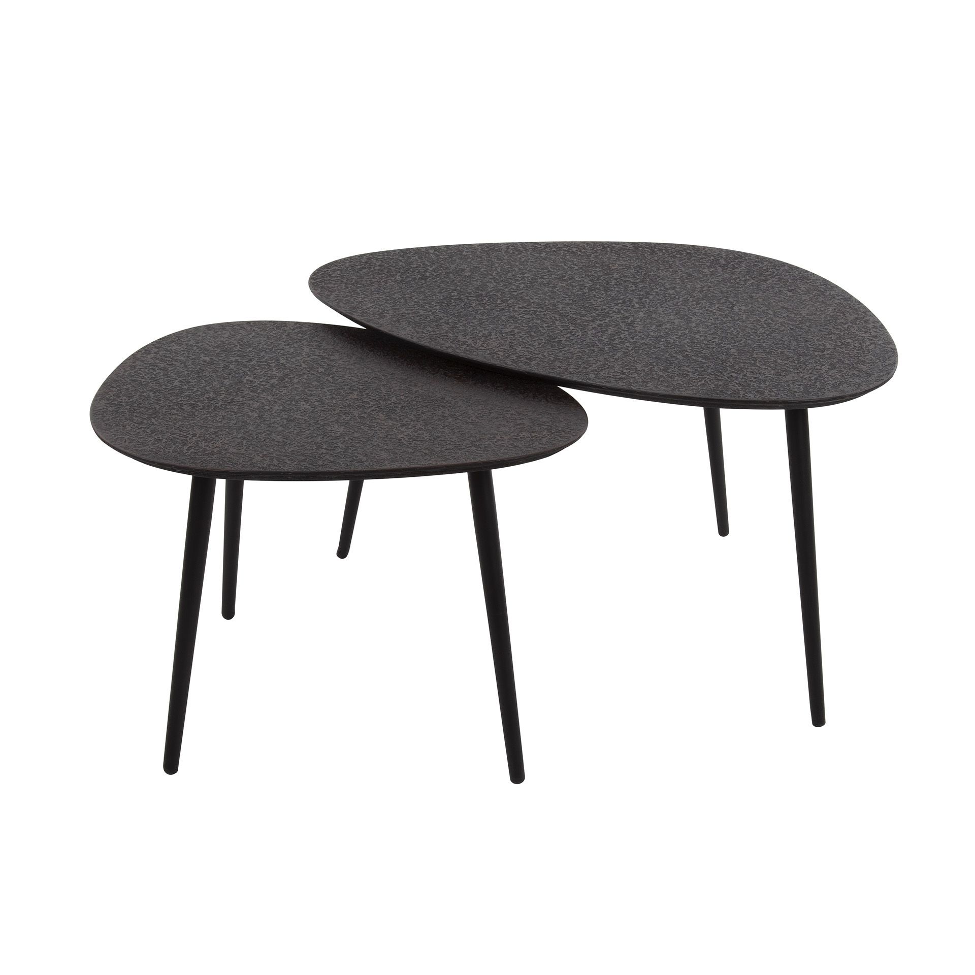 Stijlvolle Salontafelset Zaloni – Driehoekig, Metallic Zwart (2 stuks)