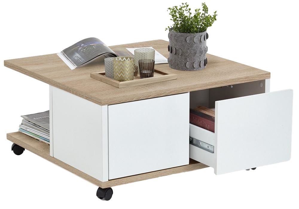 Stijlvolle Vierkante Salontafel Twin – 70 cm x 70 cm, Eiken‑wit