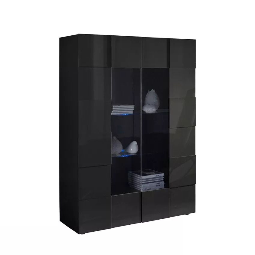 Stijlvolle Vitrinekast Dama – Hoogglans Grijs, 166 cm