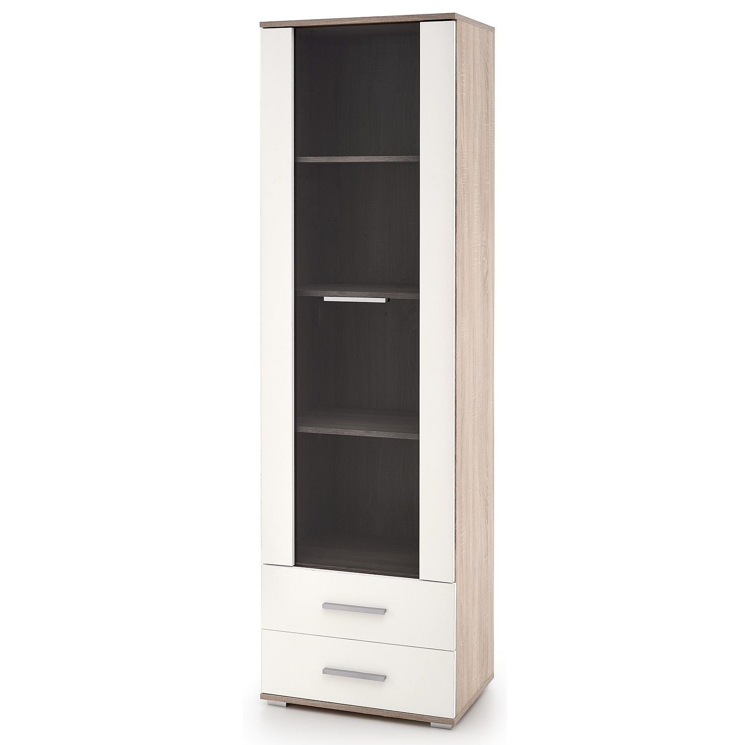 Stijlvolle vitrinekast Lima 60 cm – sonoma eiken & hoogglans wit