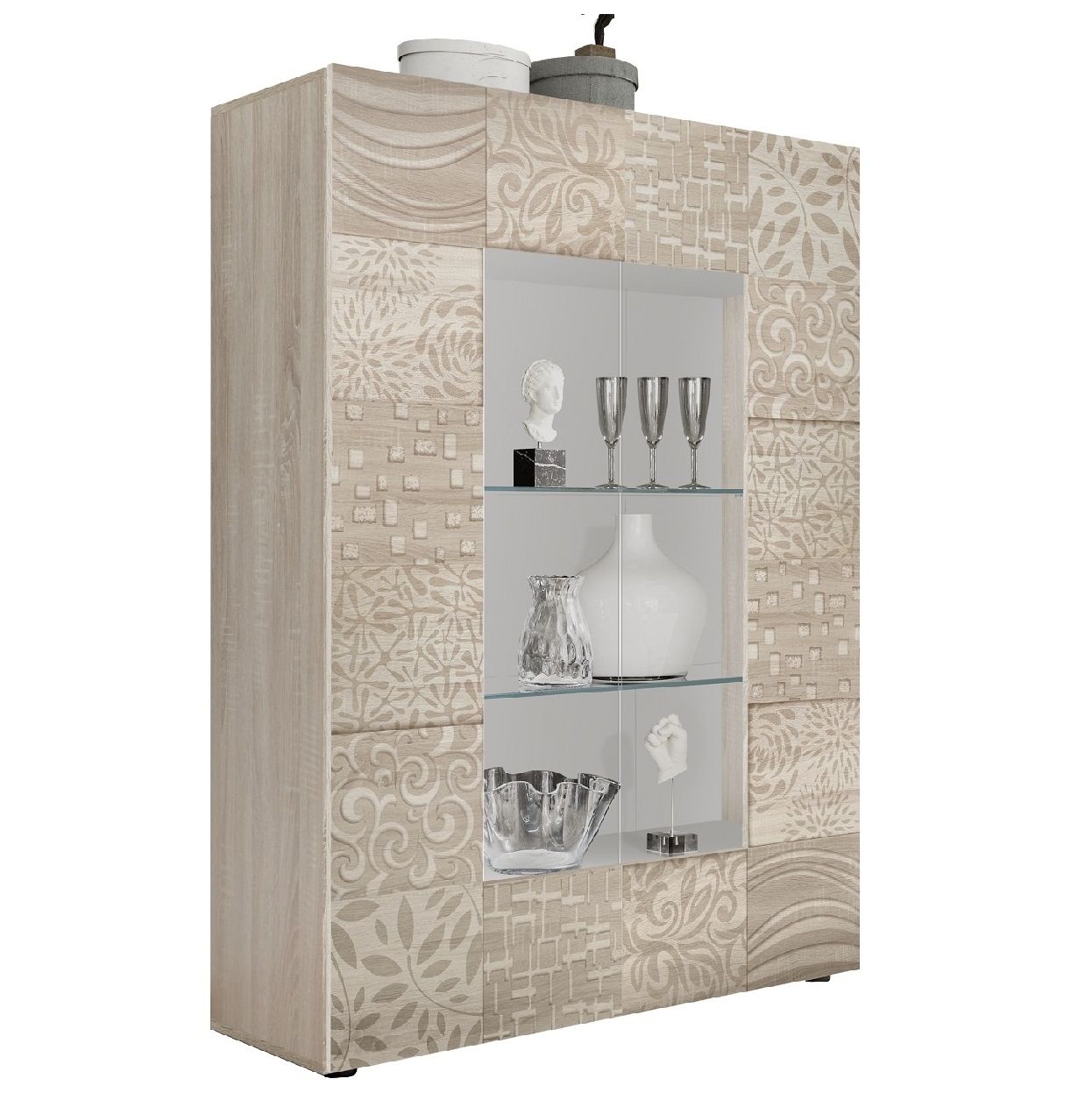 Stijlvolle Vitrinekast Miro – 121 cm, sonoma eiken | Pesaro Mobilia