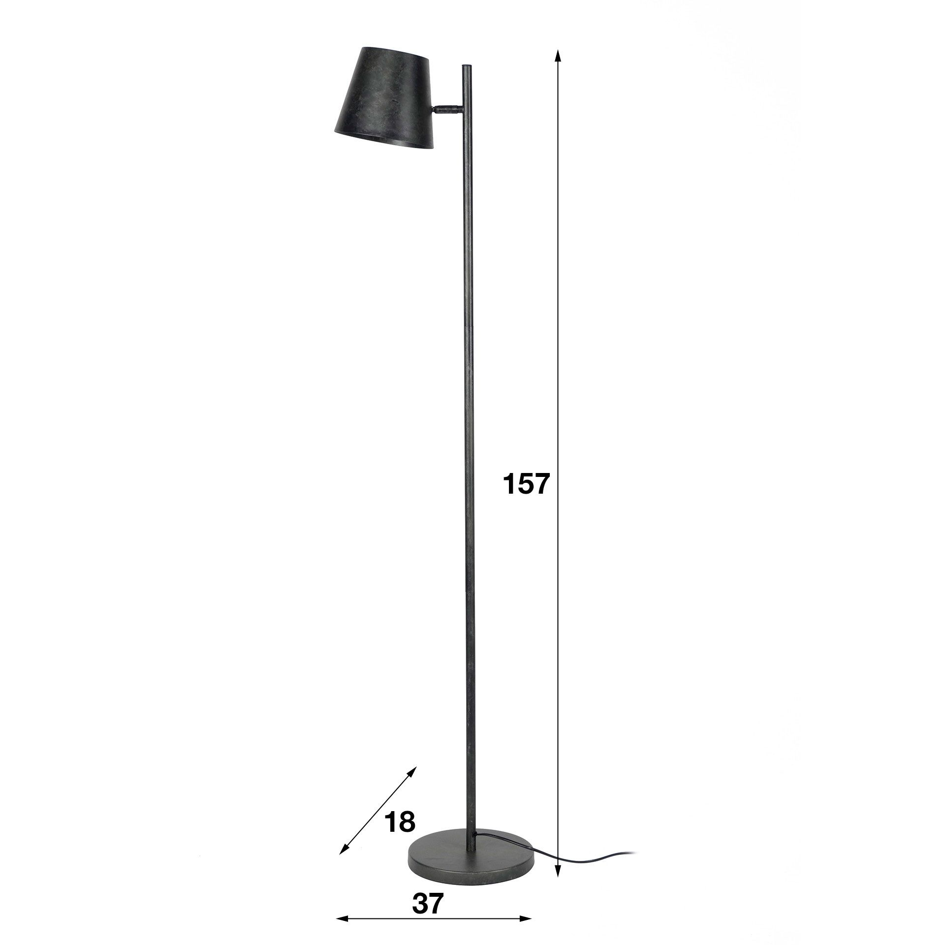 Stijlvolle Vloerlamp Class 157 cm – Charcoal, Industrieel & Verstelbaar