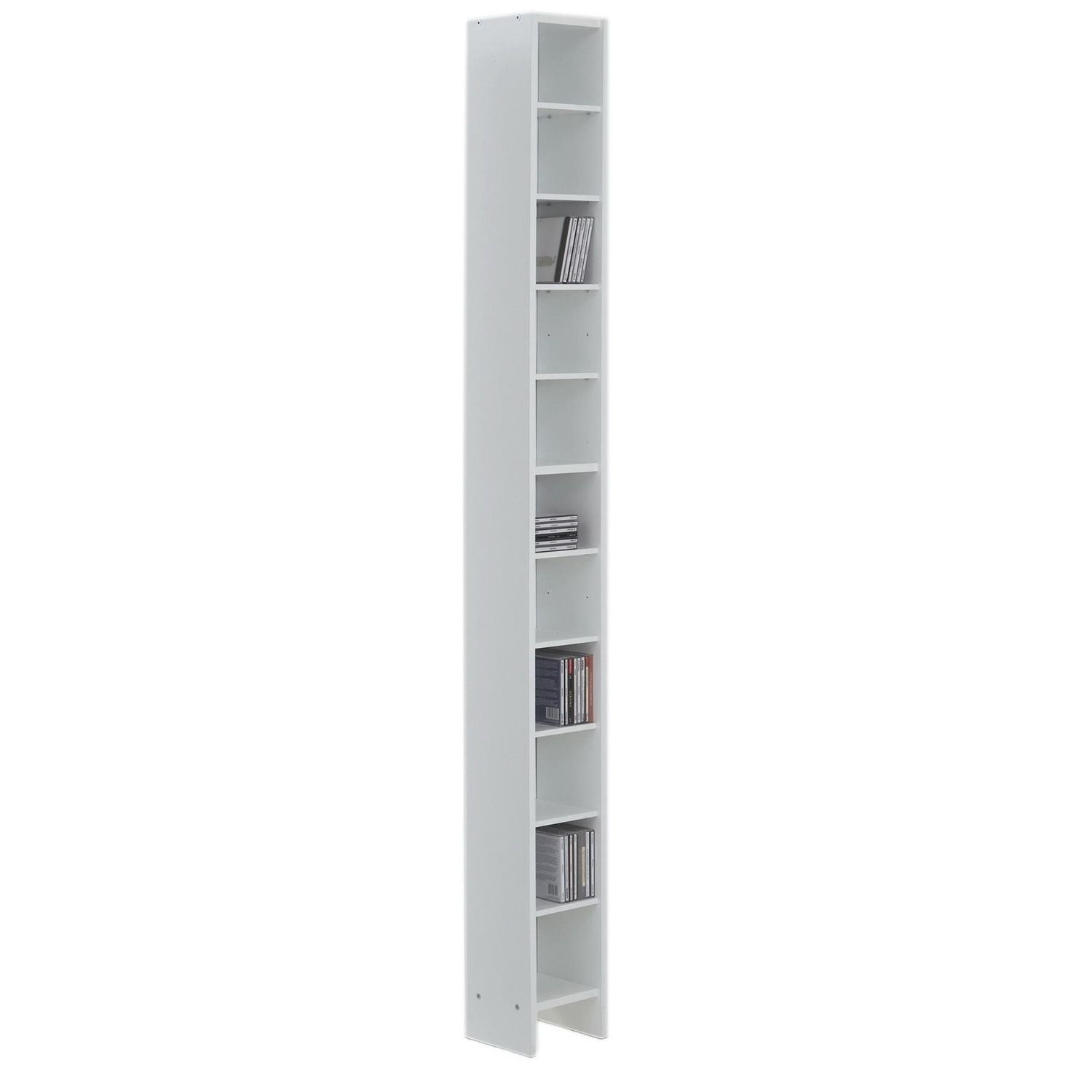 Stijlvolle witte CD/DVD‑torenkast 185 cm – compacte opbergruimte met verstelbare planken