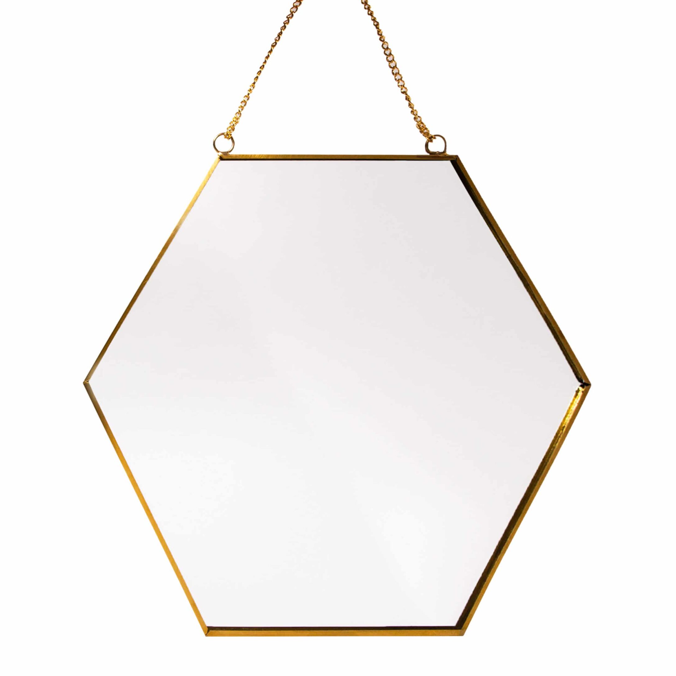 Stijlvolle Zeshoekige Gouden Spiegel QUVIO – Compacte Muurdecoratie met Ketting