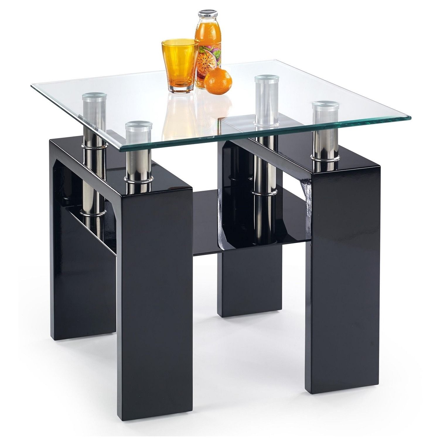 Stijlvolle zwarte bijzettafel Diana – modern design met glasblad