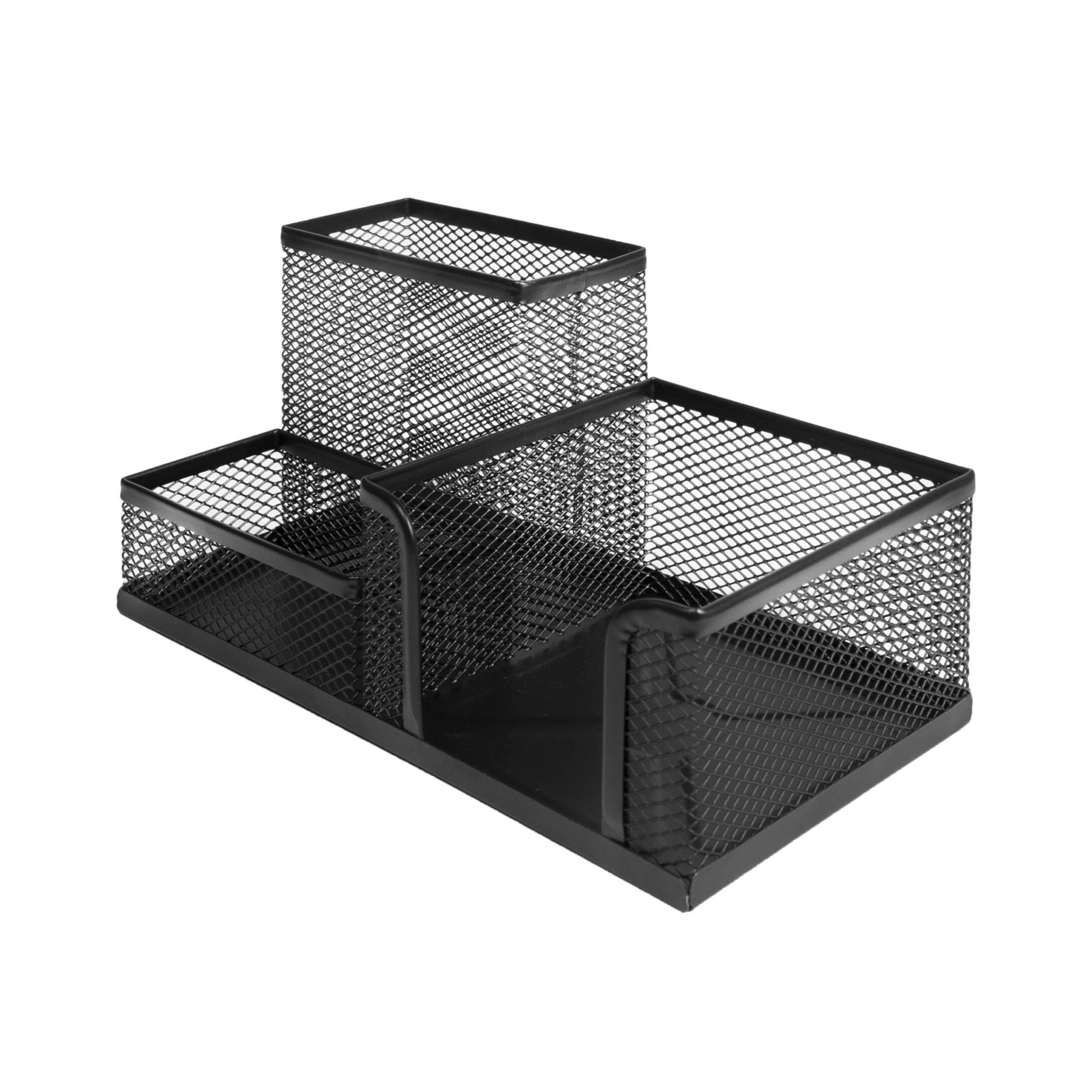 Stijlvolle zwarte QUVIO bureau organizer met gaas – 3 vakken, compact & functioneel