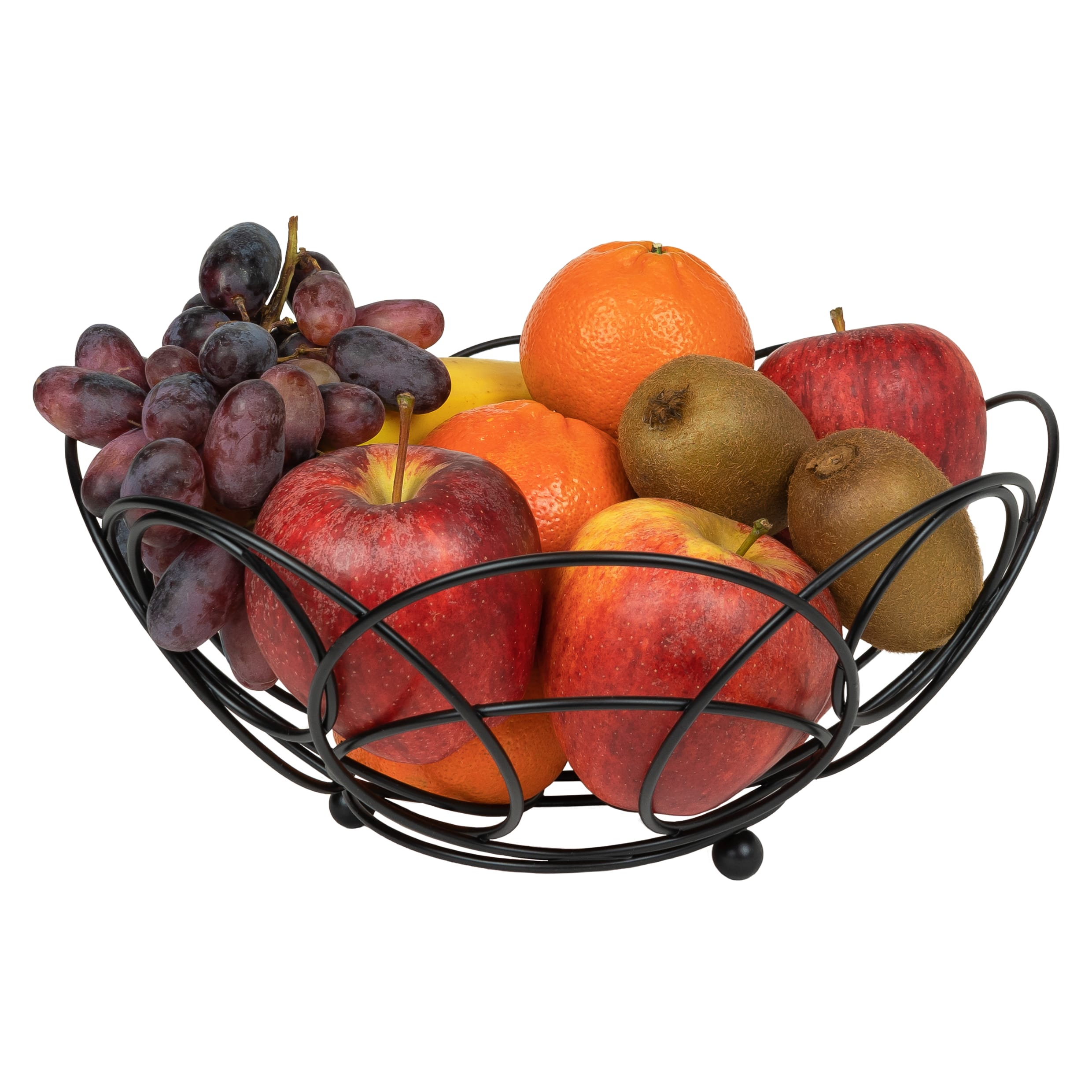 Stijlvolle zwarte QUVIO fruitschaal met ventilerend draadpatroon – 27 × 12 cm