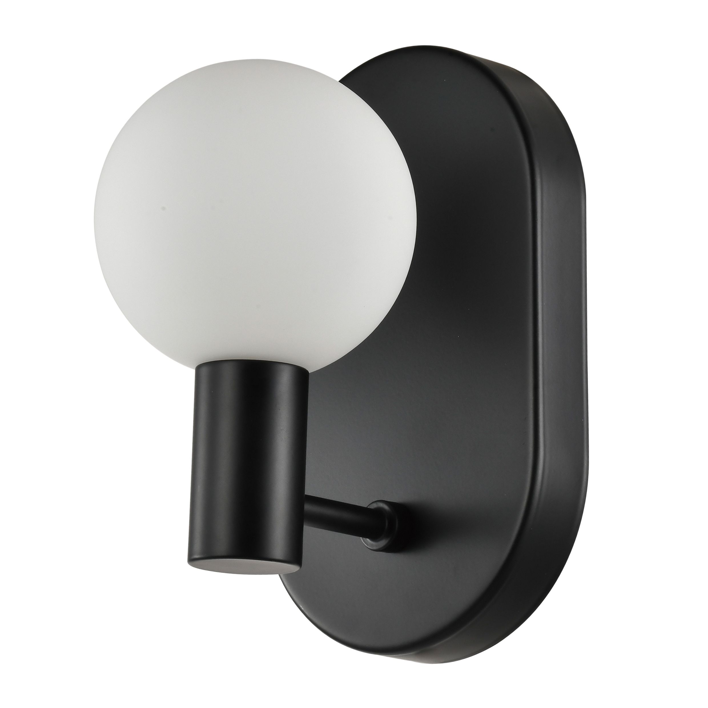 Stijlvolle Zwarte QUVIO Wandlamp met Ronde Glazen Bol – Compact en Duurzaam