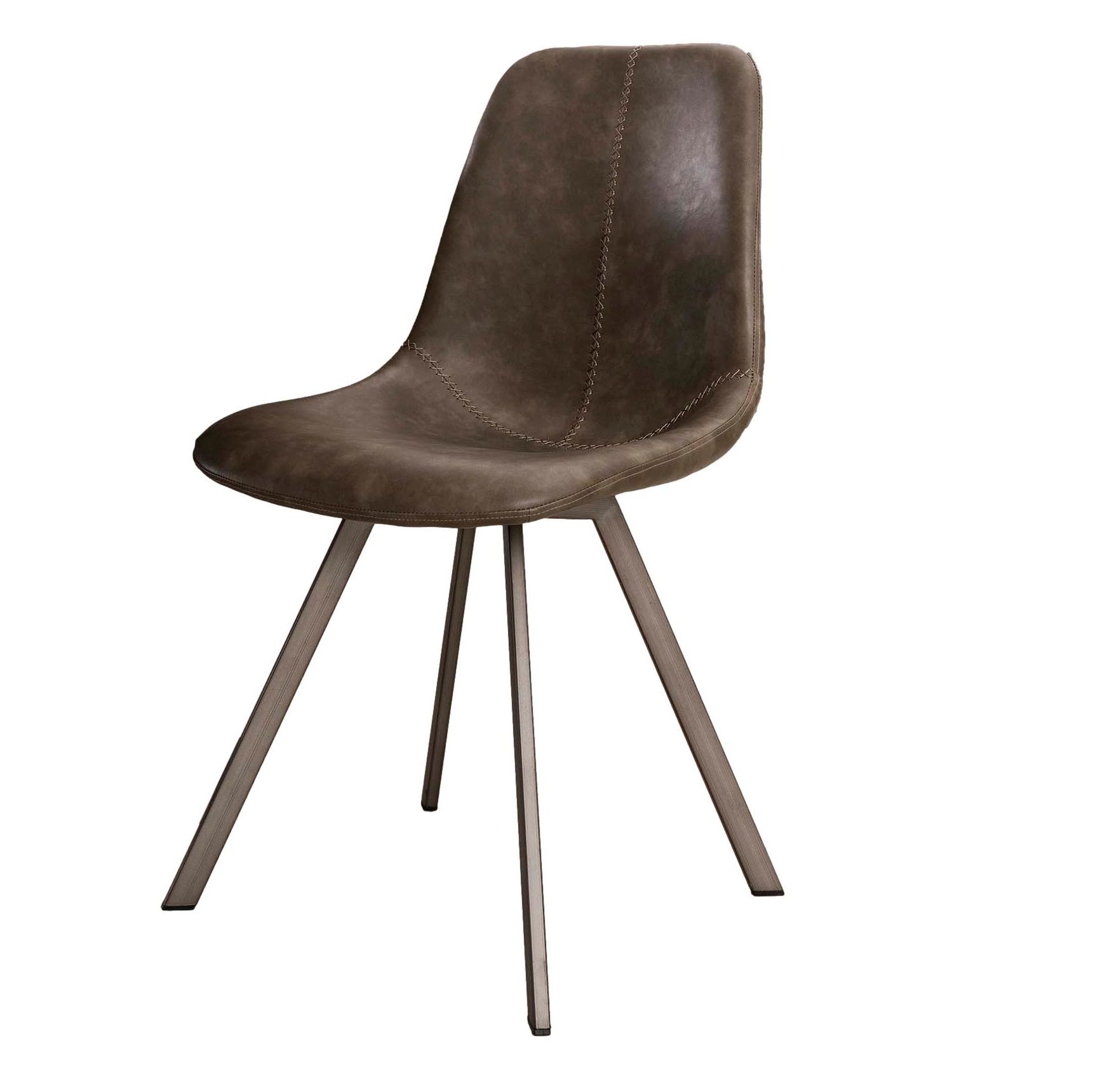 Stoel Zig‑Zag Zetna – Taupe eetkamerstoel met strak metalen frame