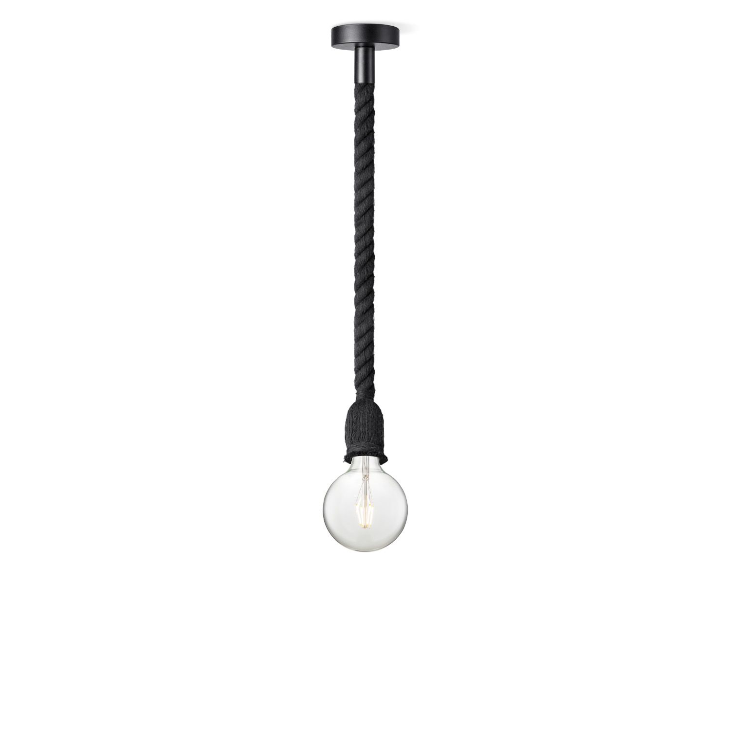 Stoere zwarte touwhanglamp Leonardo – minimalistisch design voor elke ruimte