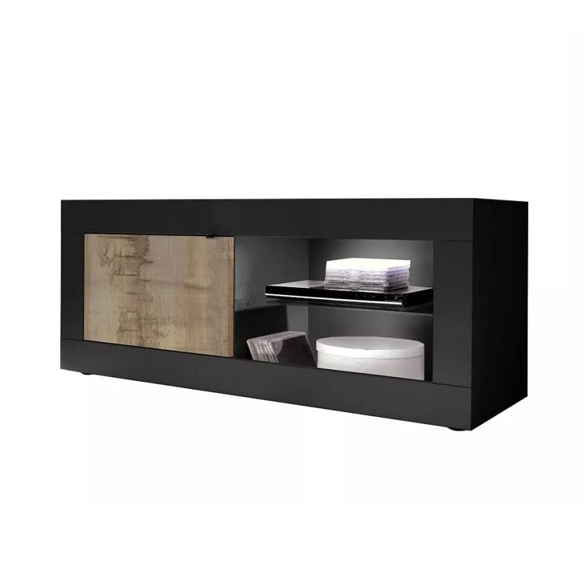 Strak Zwart Tv-meubel met Eikenaccent – Basic 140 cm, Pesaro Mobilia