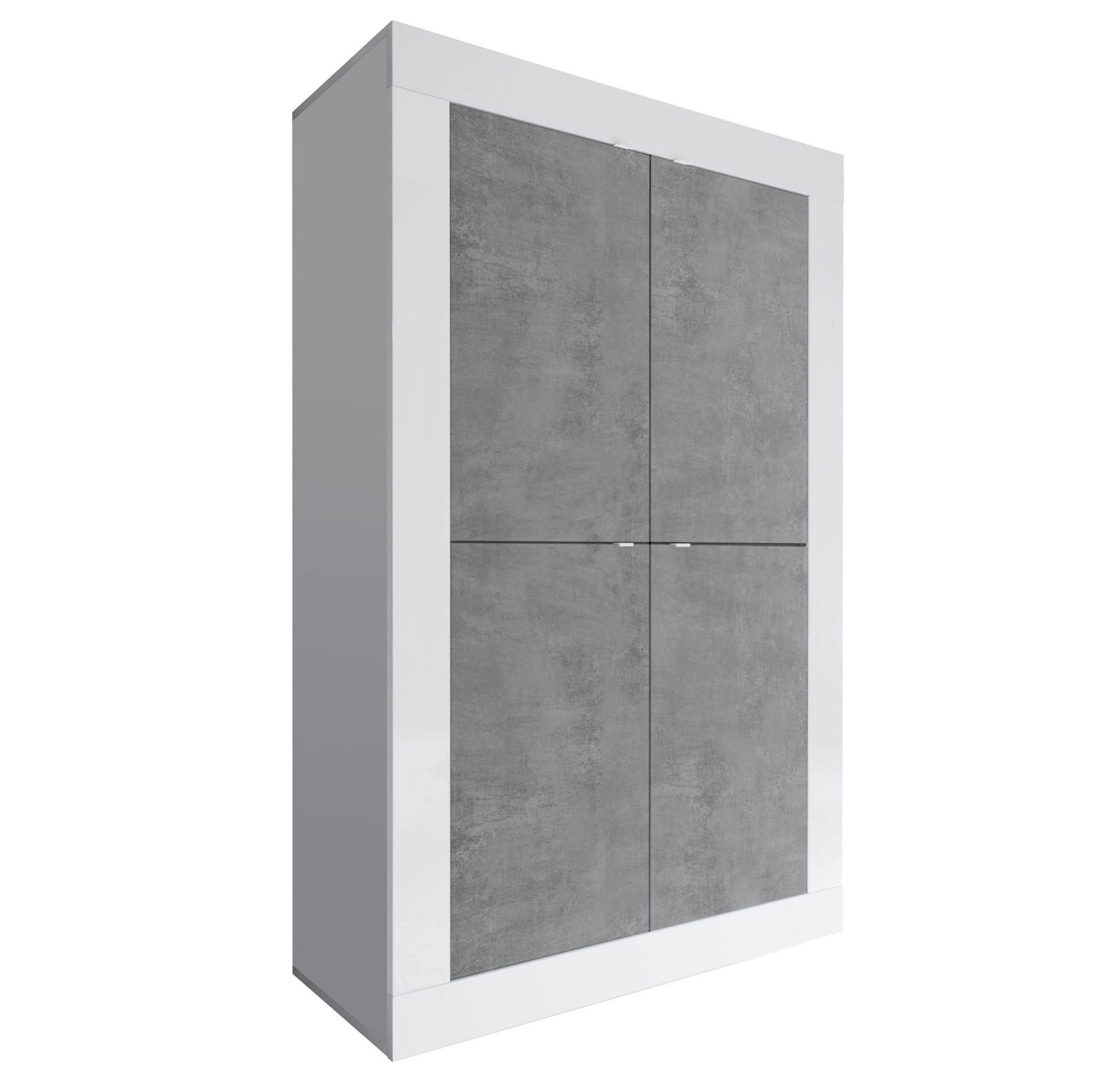 Strakke Opbergkast Basic – 162 cm hoog, wit met betonaccent