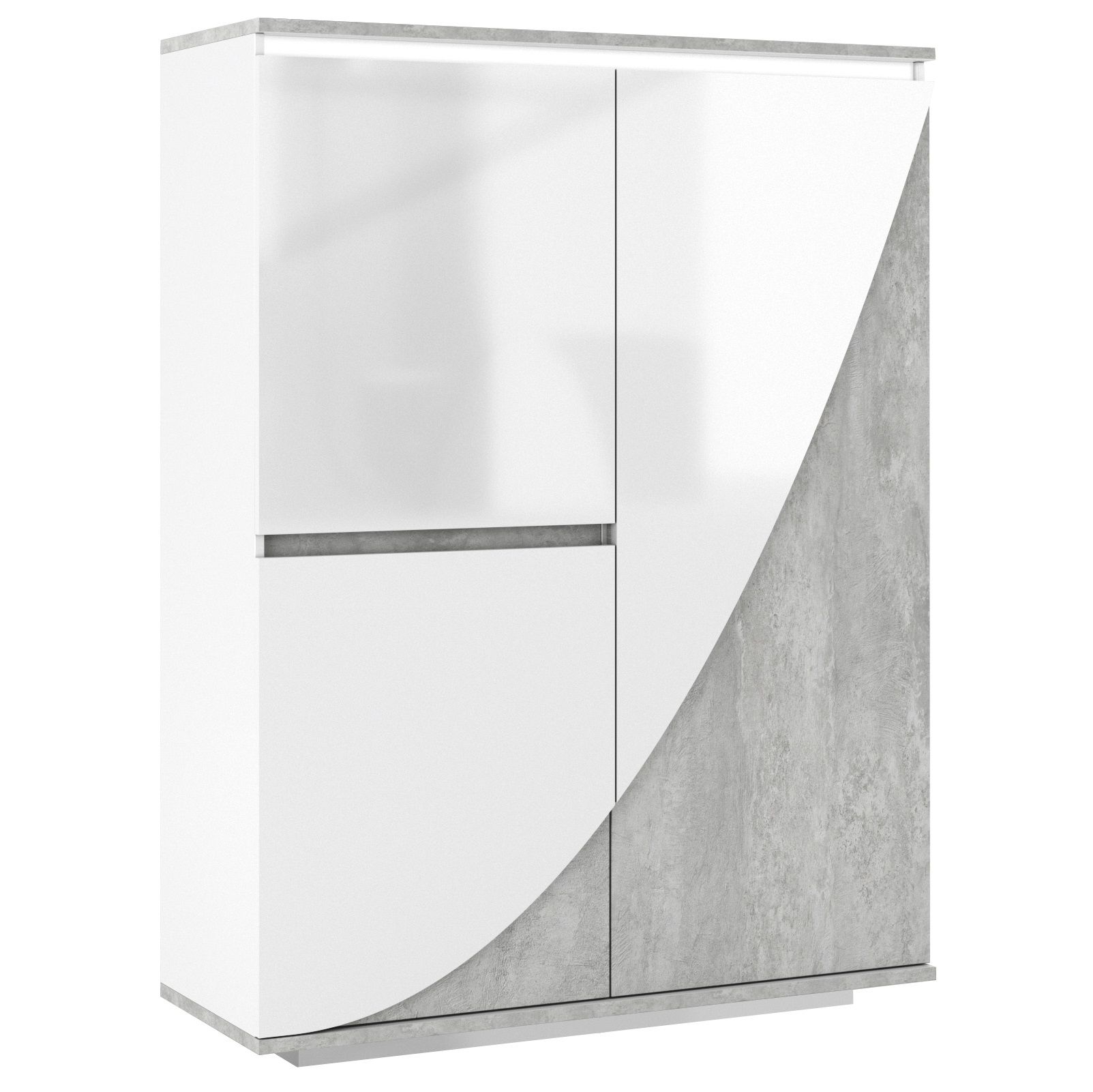 Strakke Opbergkast Goya 120 × 160 cm – Hoogglans Wit met Grijs Beton