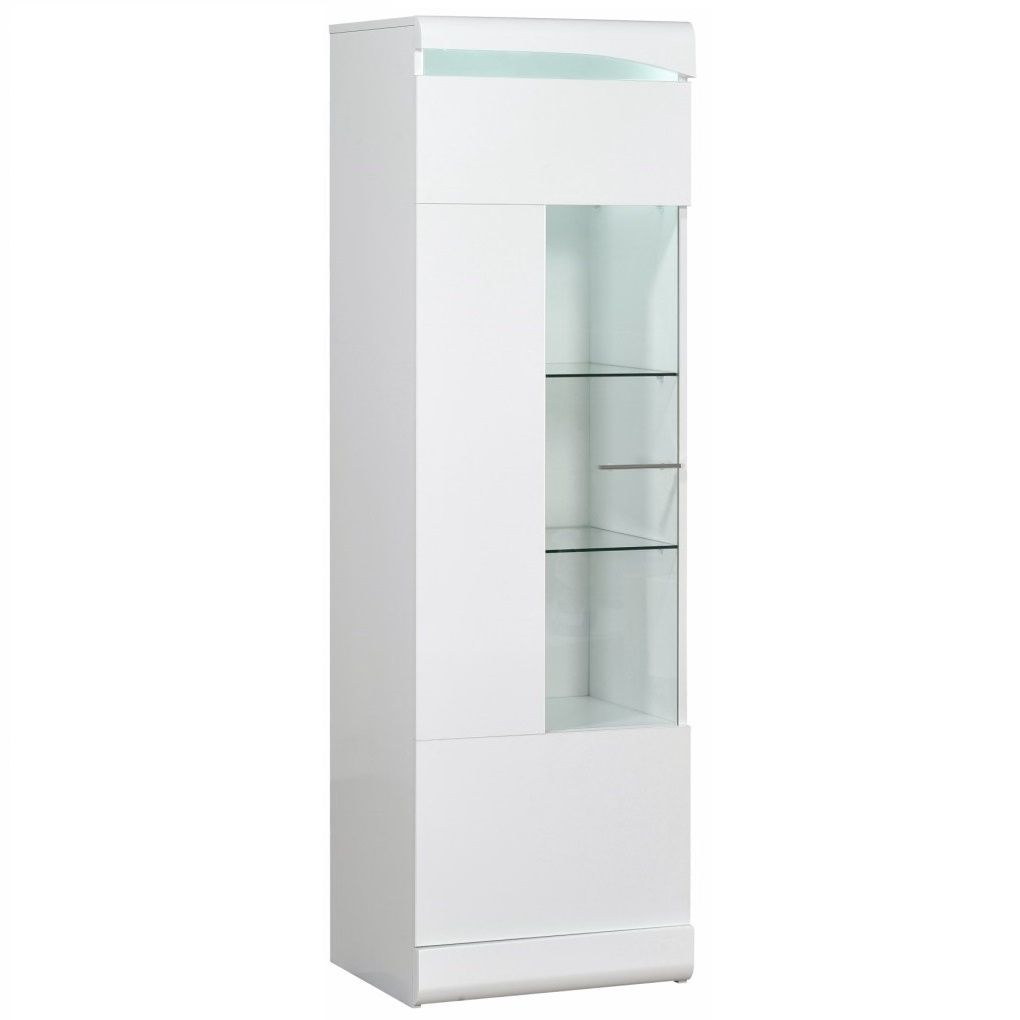 Strakke Vitrinekast Ovio 170 cm – Hoogglans wit met LED‑verlichting
